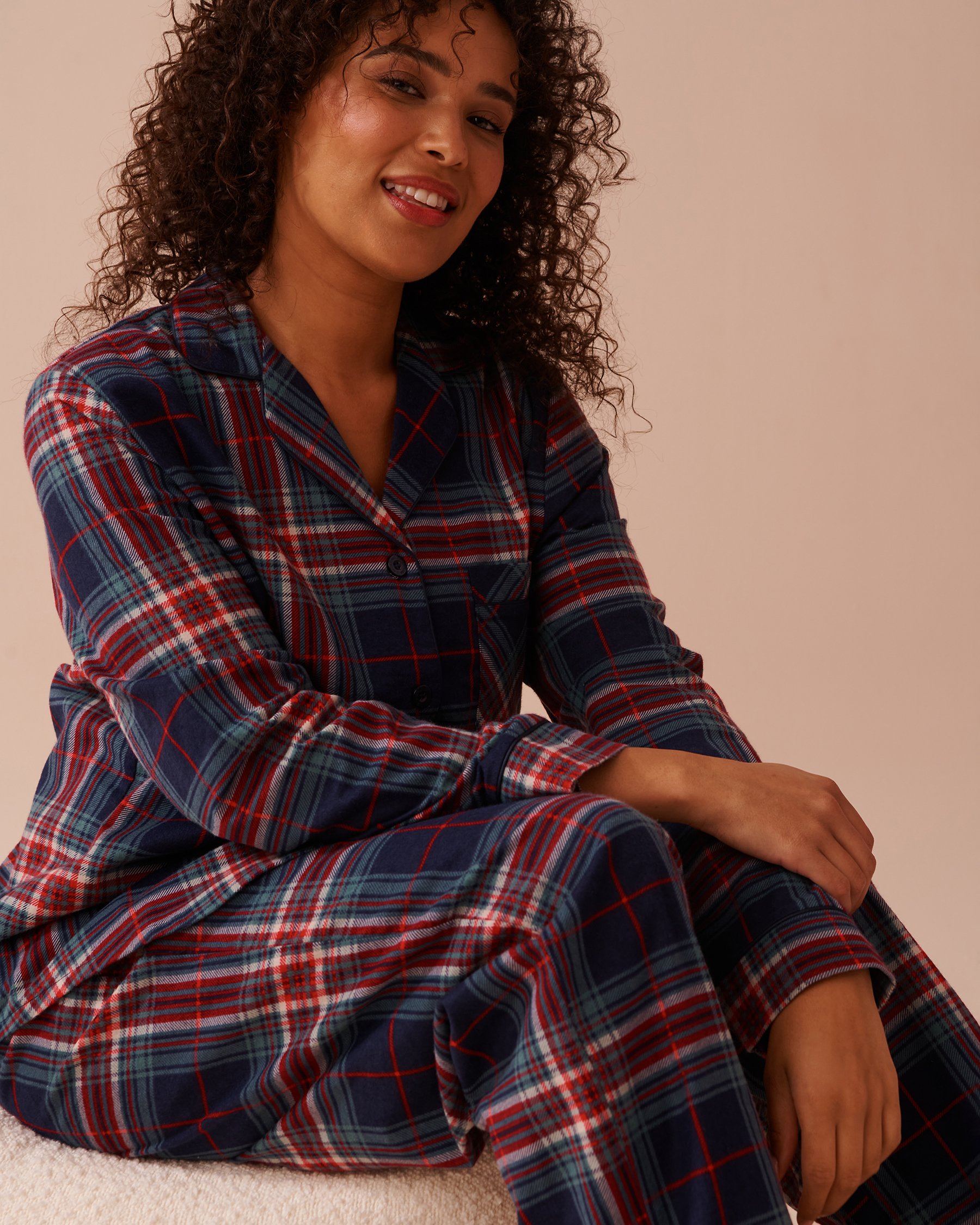 LA VIE EN ROSE Blue Plaid Flannel PJ Set Evening Blue Plaid 40400073 - View4