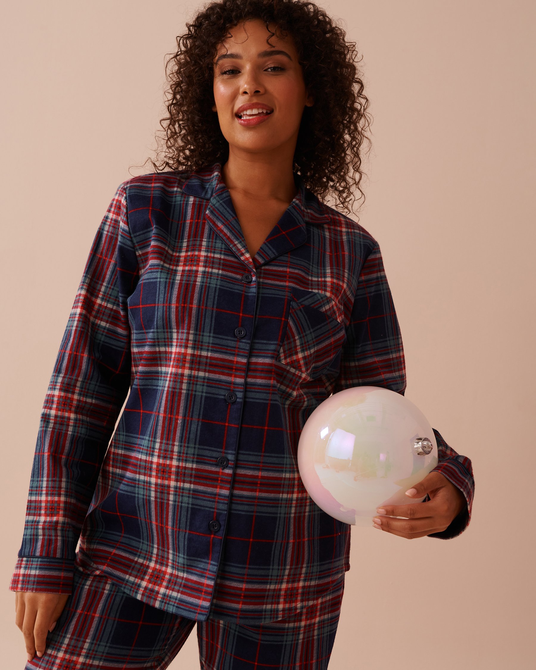 LA VIE EN ROSE Blue Plaid Flannel PJ Set Evening Blue Plaid 40400073 - View5