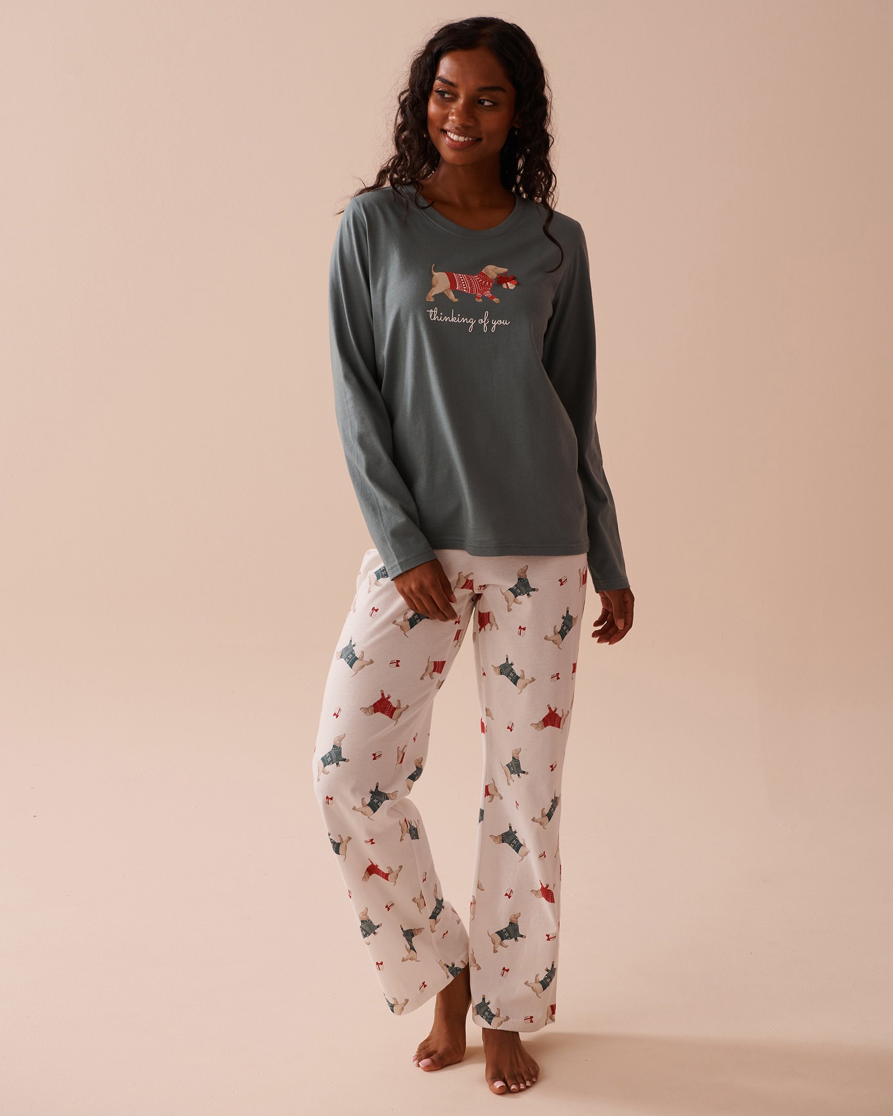 LA VIE EN ROSE Dachshund Print Cotton PJ Set Dachshund/Snow White 40400075 - View1
