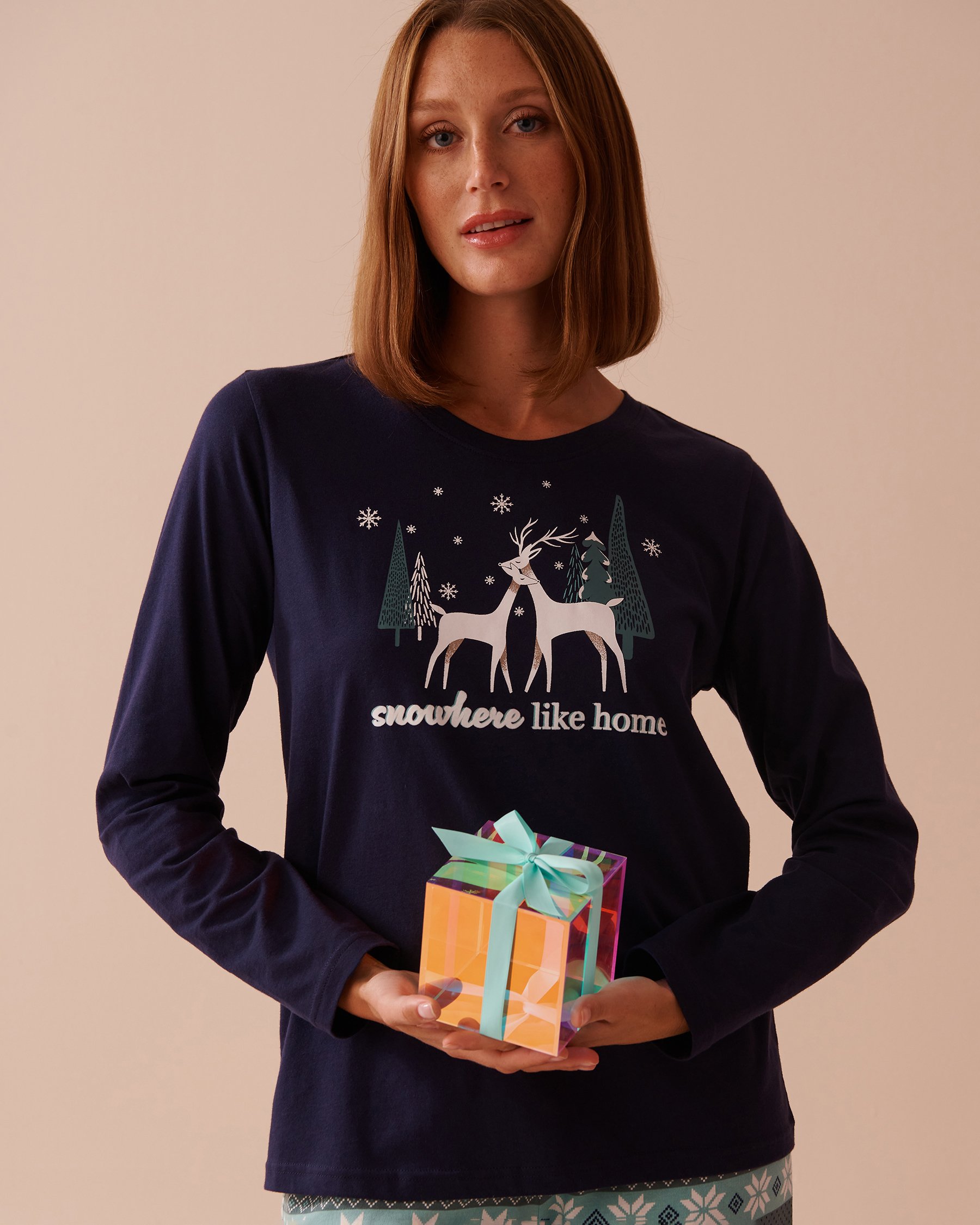 LA VIE EN ROSE Fair Isle Print Cotton PJ Set Green Fair Isle Print 40400075 - View4