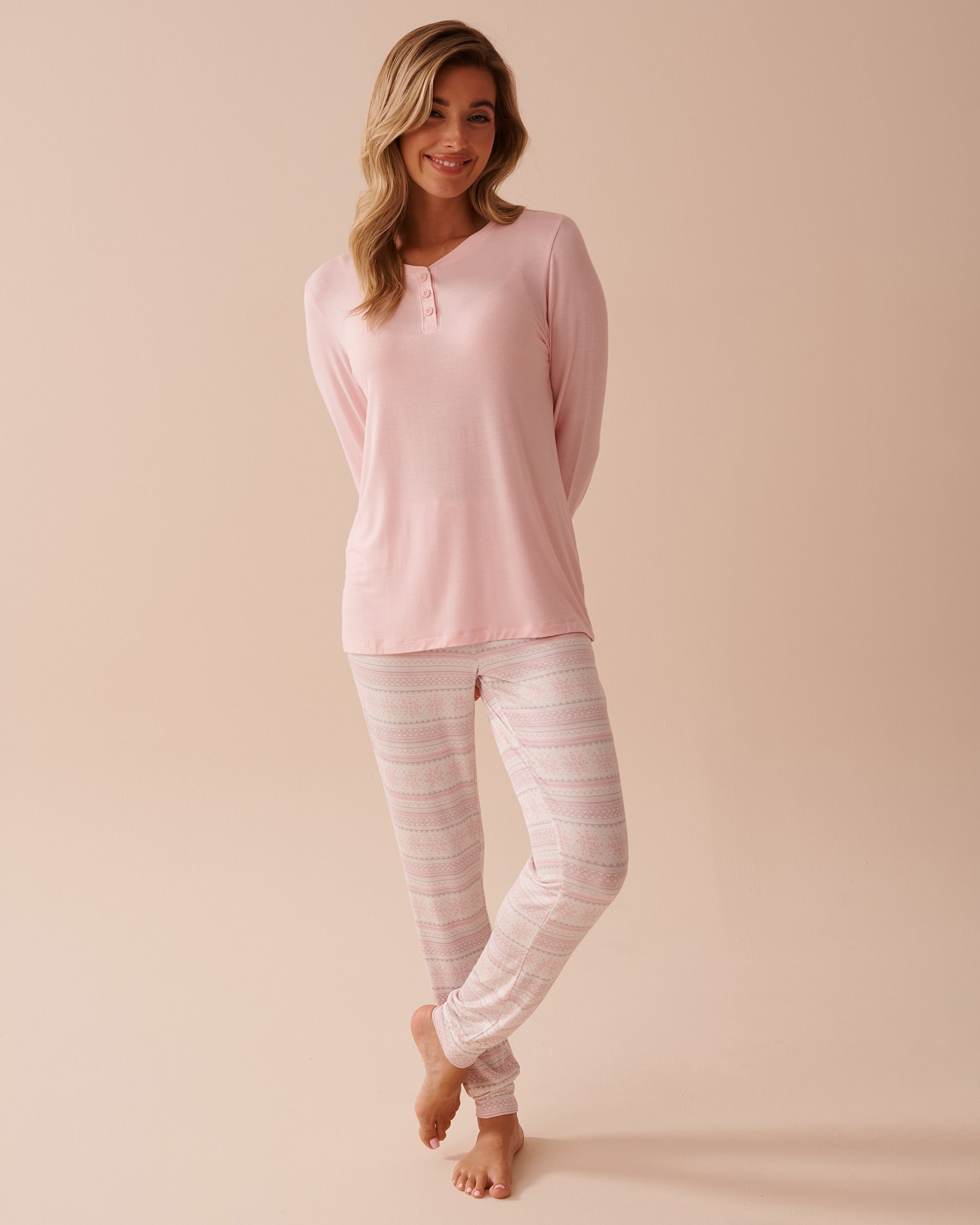 LA VIE EN ROSE Fair Isle Print Long Sleeve PJ Set Pink Fair Isle Print 40400071 - View2