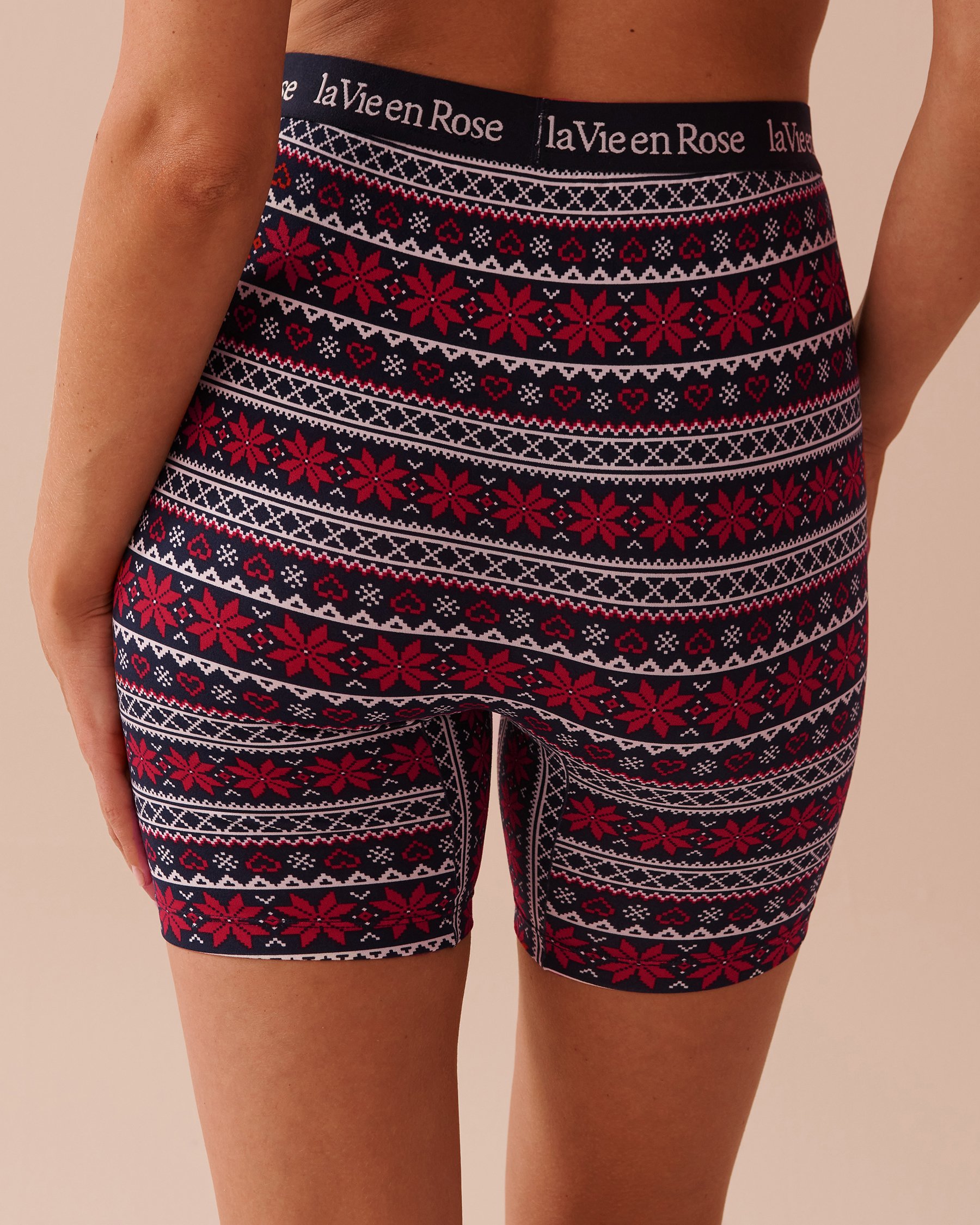 LA VIE EN ROSE Fair Isle Print Super Soft Biker Style Pajama Shorts Red Fair Isle Print 40200636 - View2