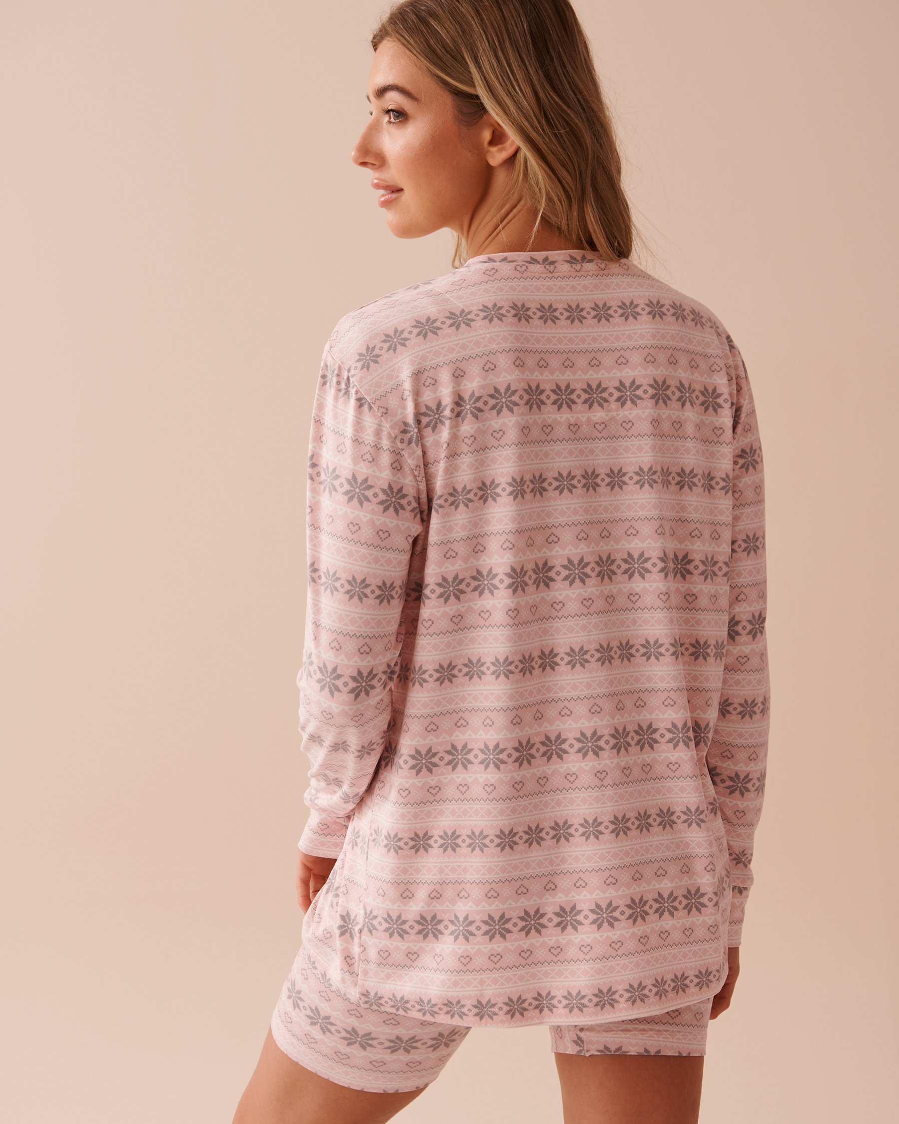 LA VIE EN ROSE Fair Isle Print Super Soft Long Sleeve Shirt Pink Fair Isle Print 40100643 - View2