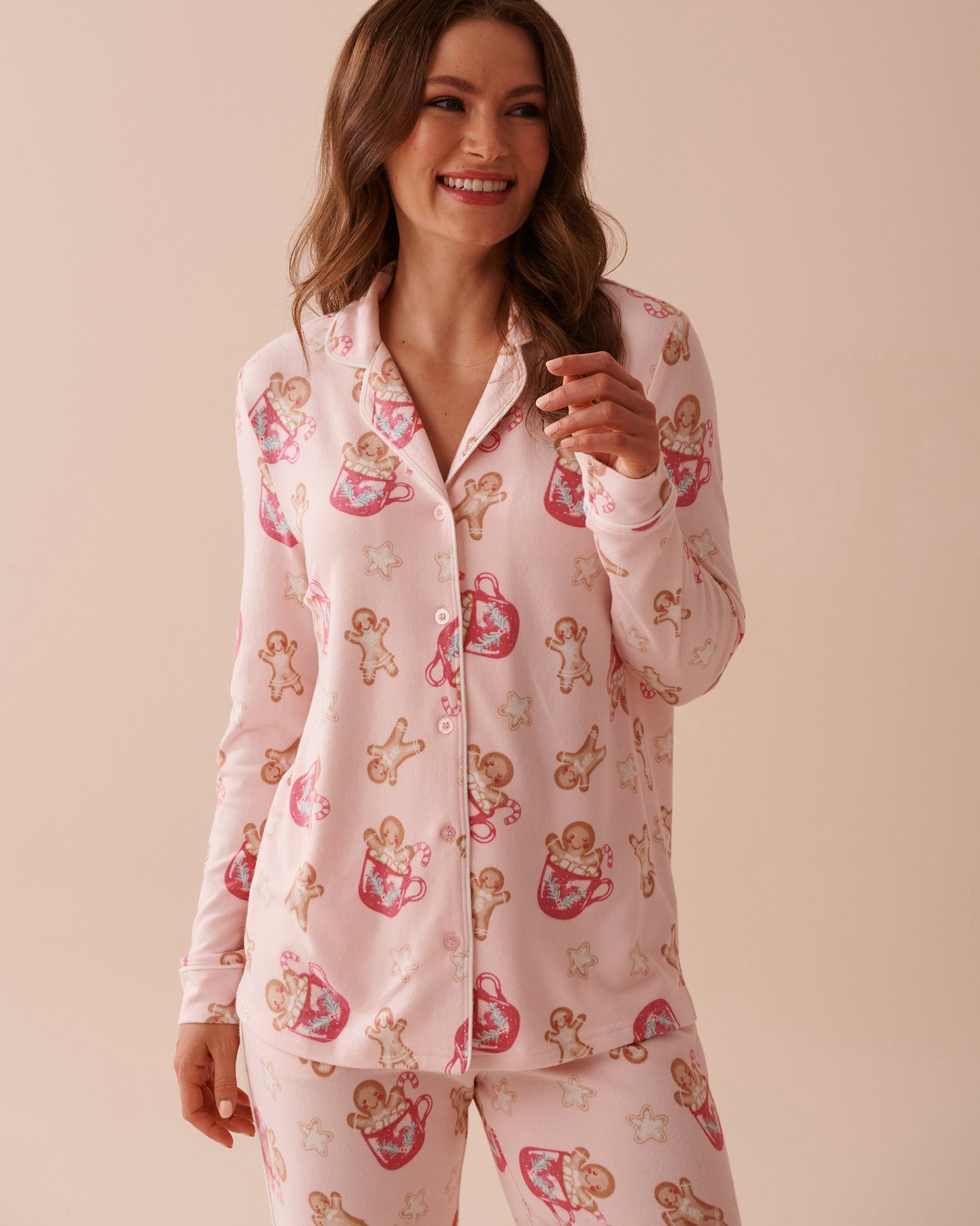 LA VIE EN ROSE Chemisier manches longues en fibres recyclées imprimé pain d'épices Pain d'épices/Rose fée 40100664 - View1