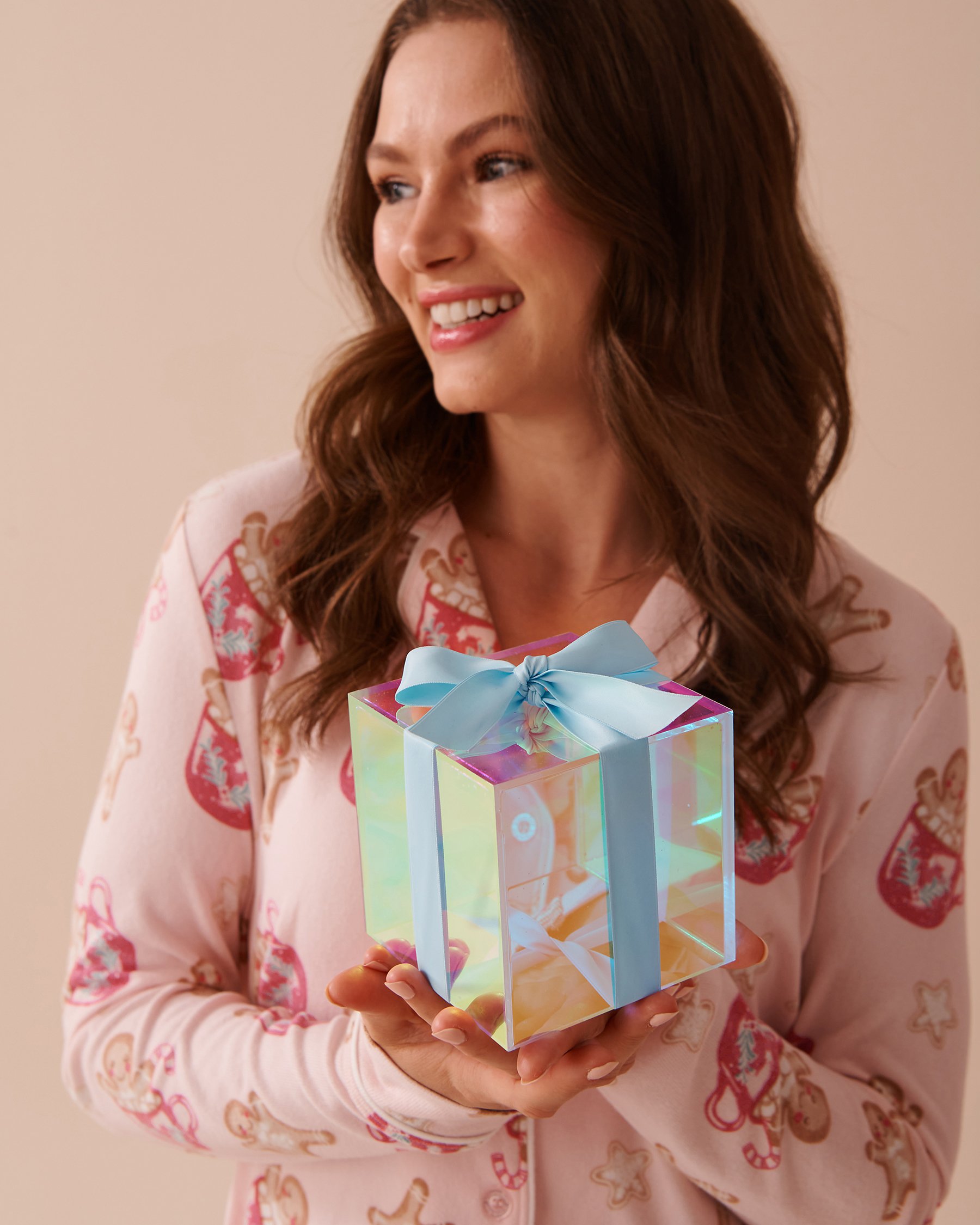 LA VIE EN ROSE Chemisier manches longues en fibres recyclées imprimé pain d'épices Pain d'épices/Rose fée 40100664 - View3