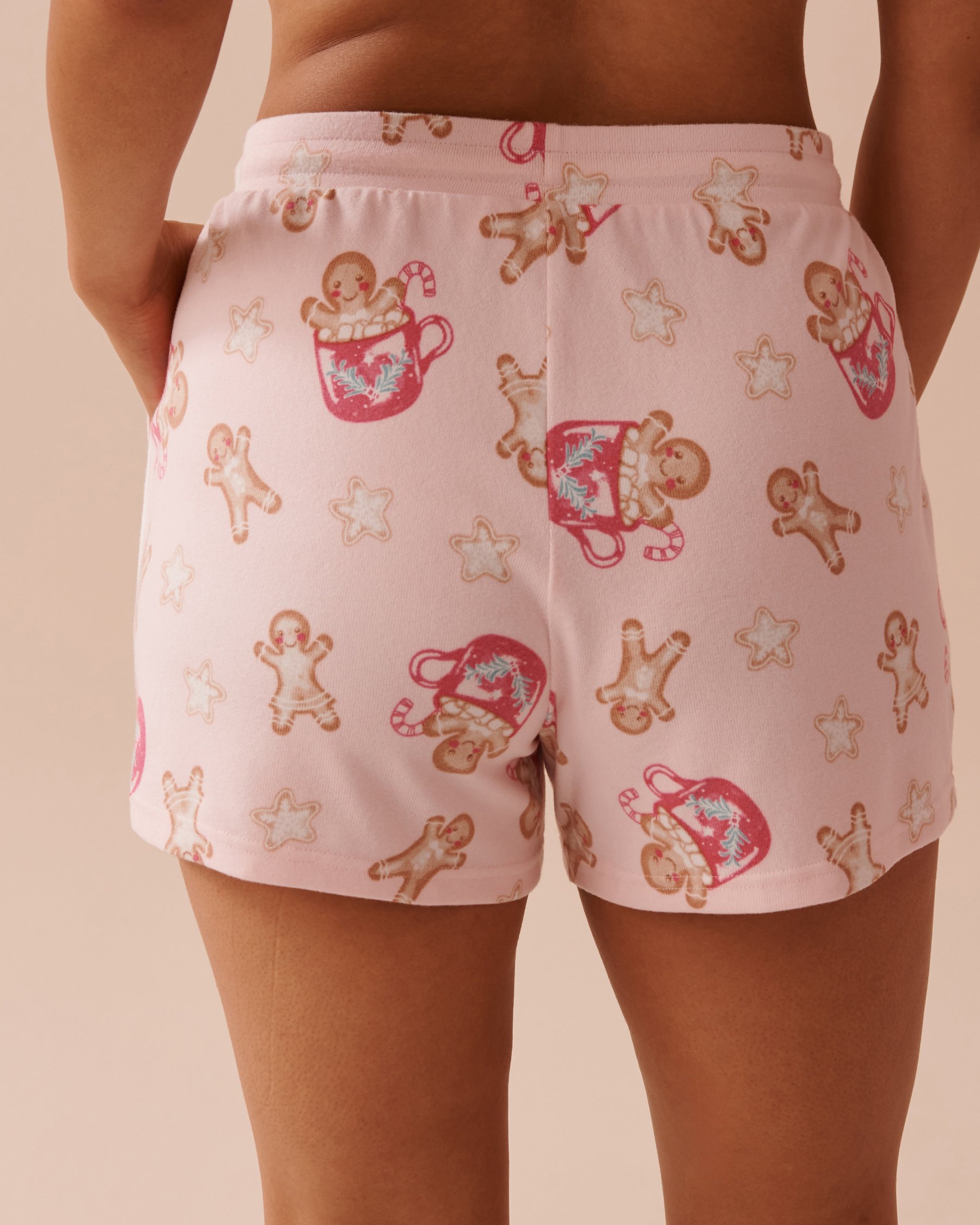 LA VIE EN ROSE Gingerbread Print Recycled Fibers Pajama Shorts Gingerbread/Fairy Pink 40200652 - View2