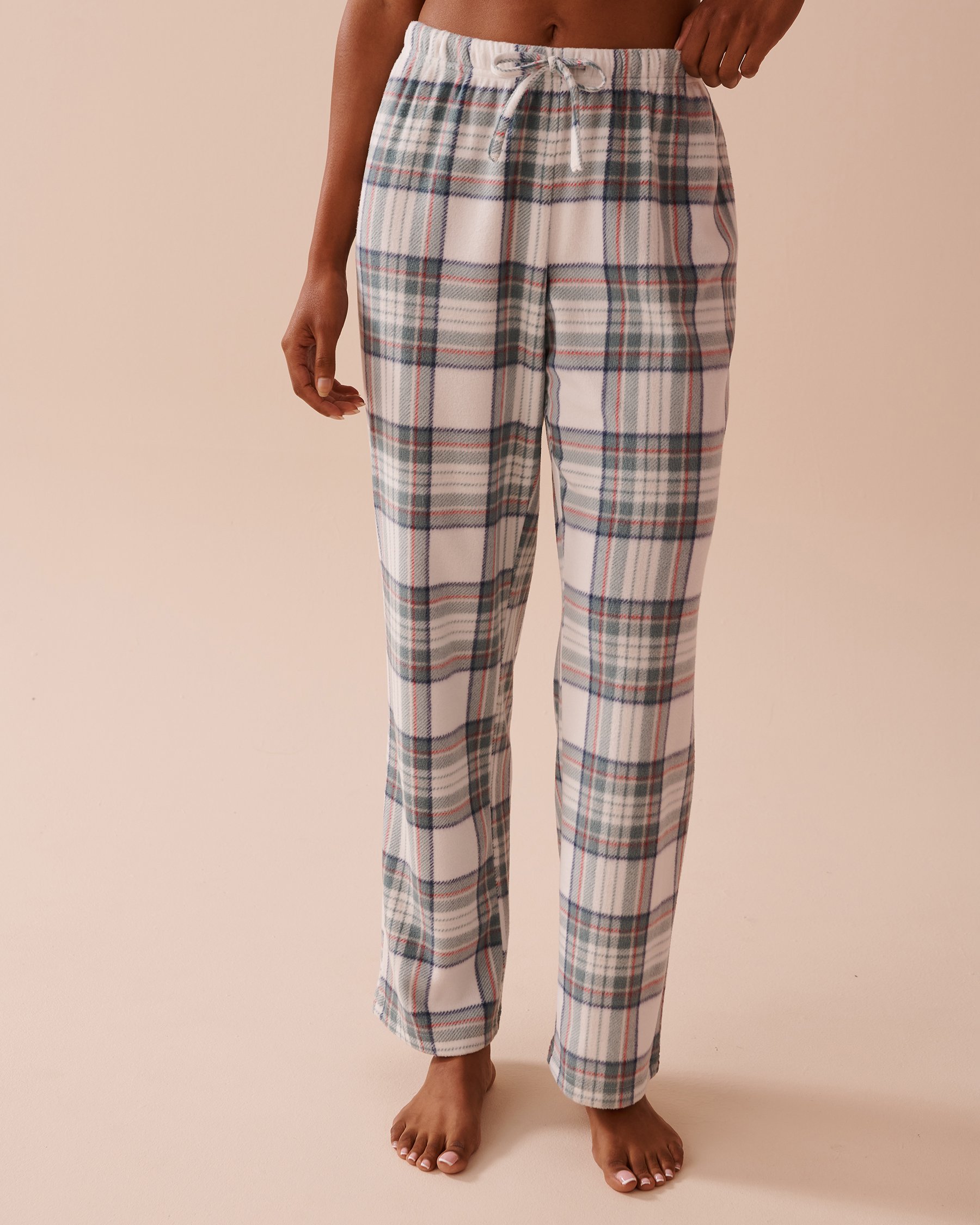 LA VIE EN ROSE Green Plaid Micropolar PJ Set Green & White Plaid 40400074 - View5