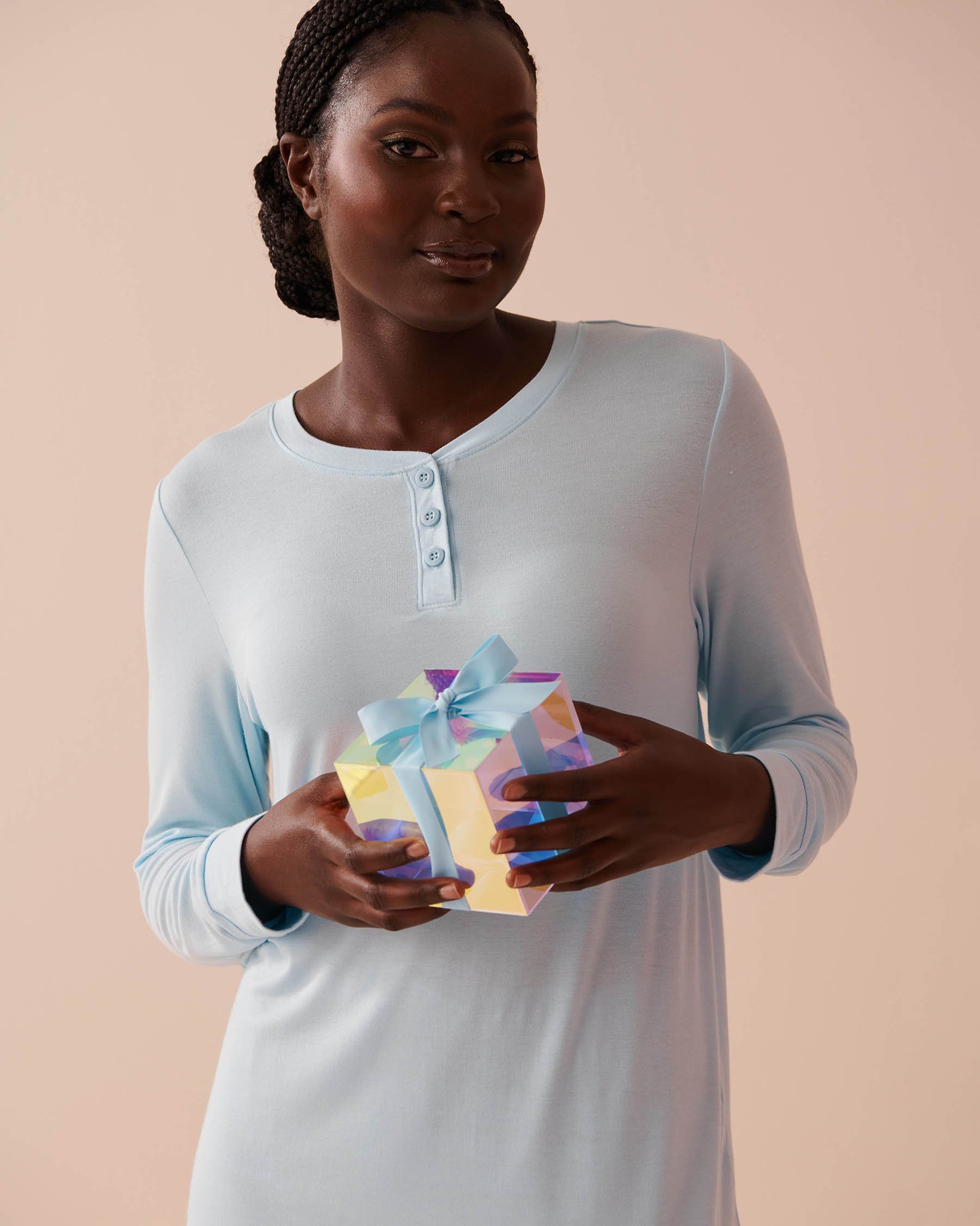 LA VIE EN ROSE Grey & Blue Plaid Long Sleeve PJ Set Grey & Blue Plaid 40400071 - View4