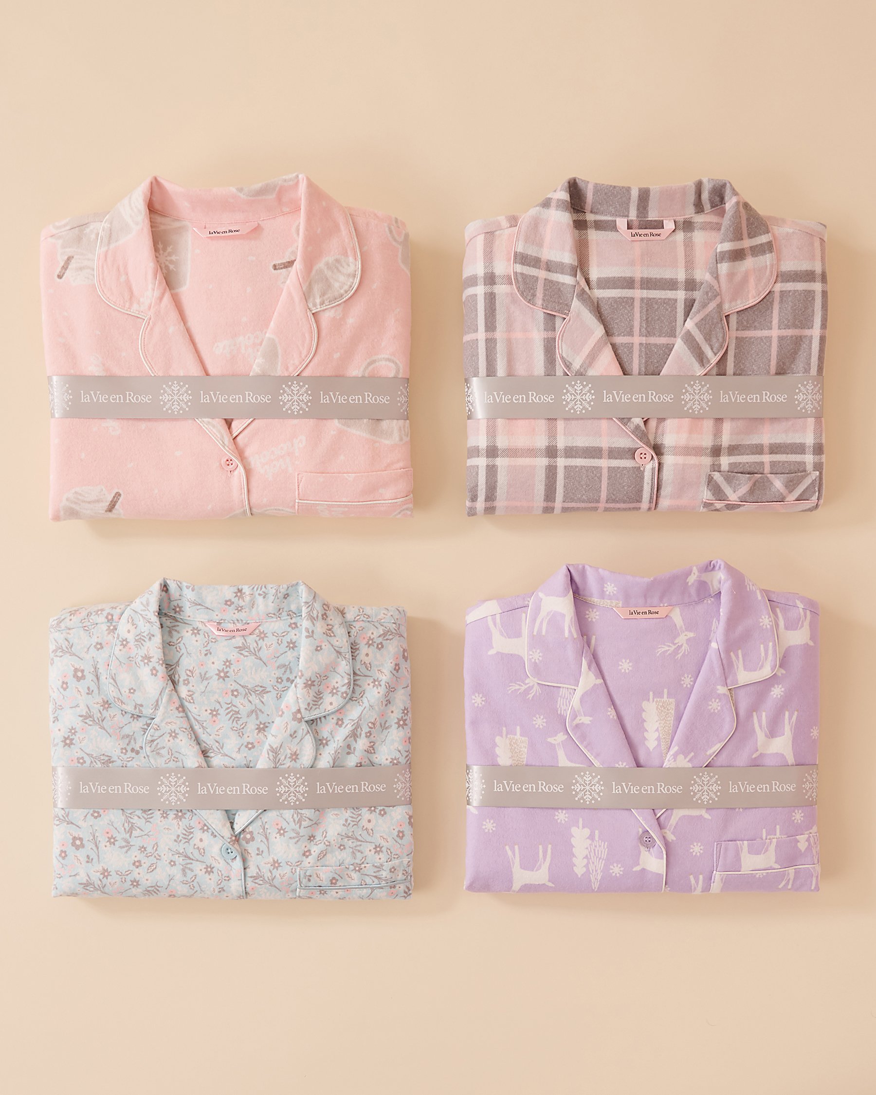 LA VIE EN ROSE Grey & Pink Plaid Flannel PJ Set Grey & Pink Plaid 40400073 - View3