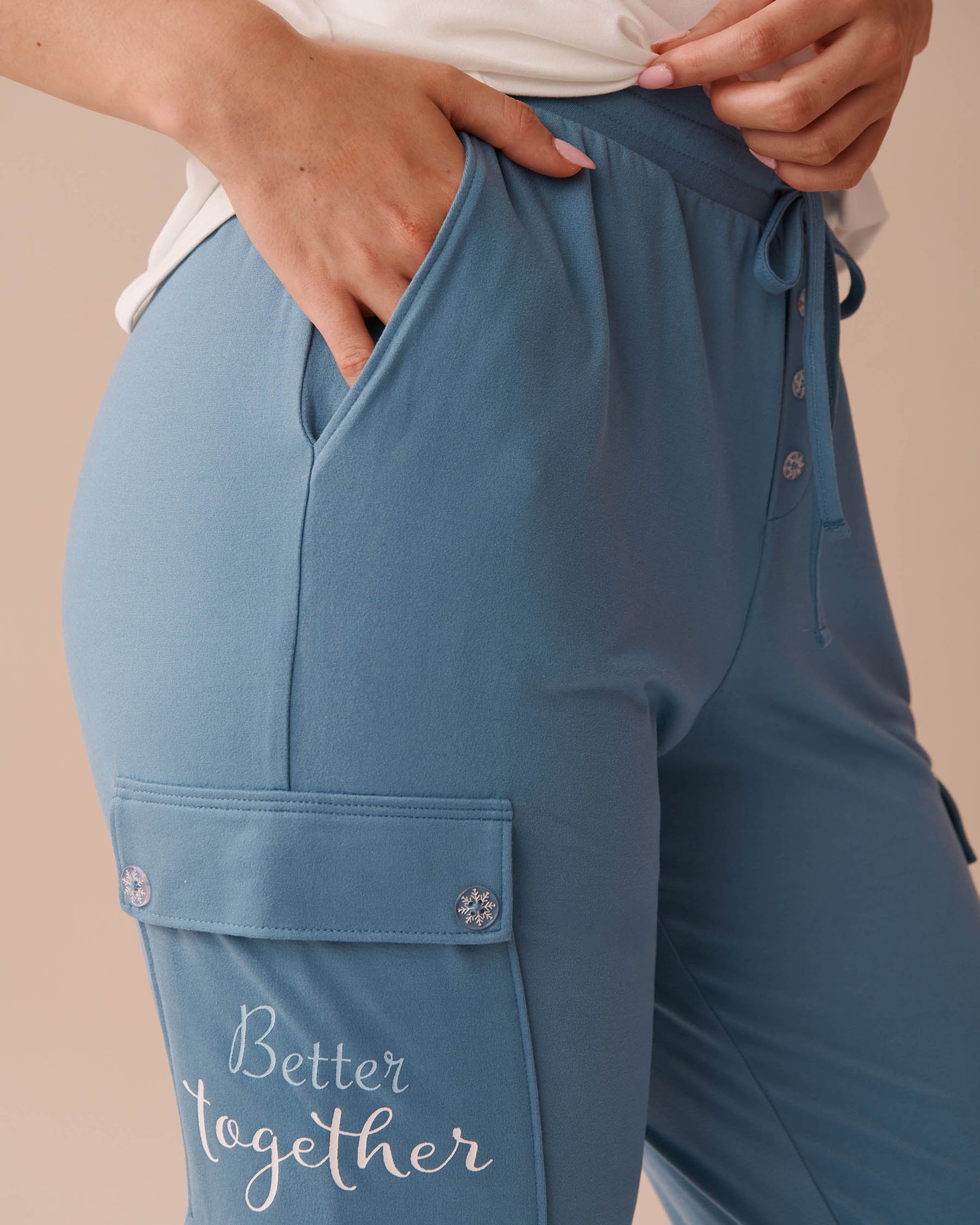 LA VIE EN ROSE Holiday Print Super Soft Cargo Pajama Pants Nordic Blue 40200640 - View2