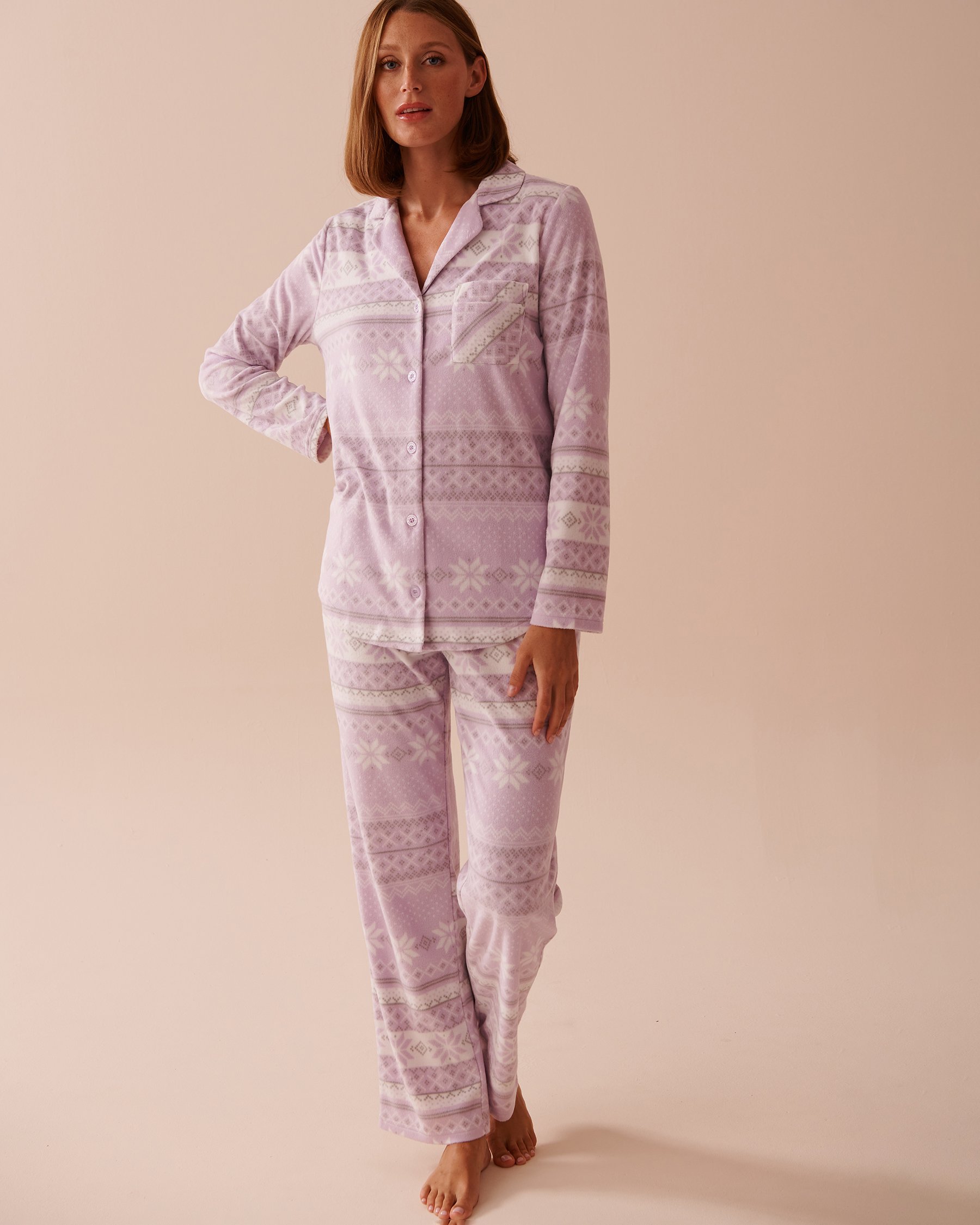 LA VIE EN ROSE Lilac Fair Isle Print Micropolar PJ Set Lilac Fair Isle Print 40400074 - View1