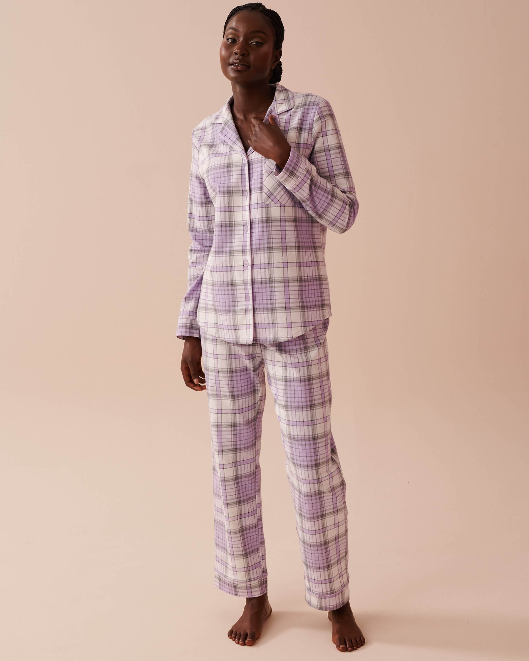 LA VIE EN ROSE Lilac Plaid Flannel PJ Set Lilac Plaid 40400073 - View4