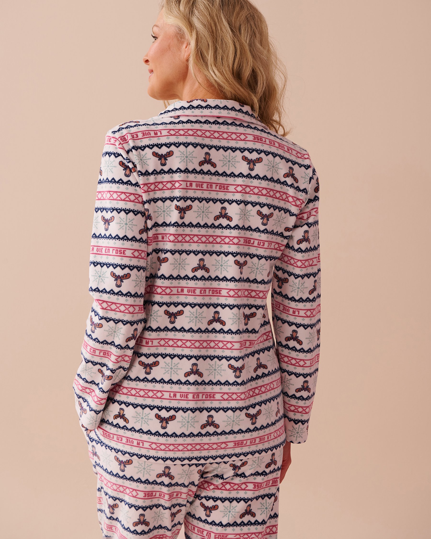 LA VIE EN ROSE Moose Fair Isle Print Soft Velour Button-down Shirt Moose/Fair Isle Print 40100639 - View2