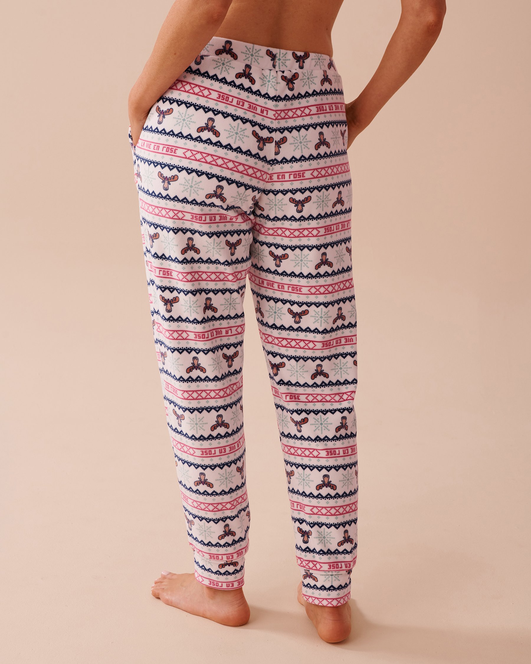 LA VIE EN ROSE Moose Fair Isle Print Soft Velour Jogger Pajama Pants Moose/Fair Isle Print 40200629 - View2