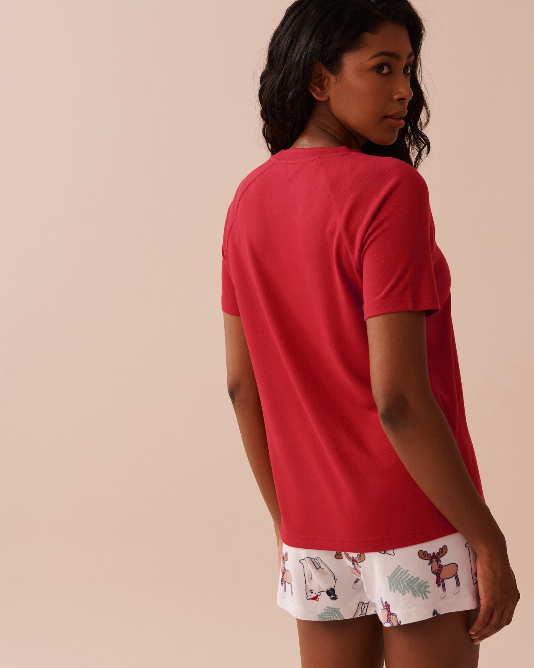 LA VIE EN ROSE Moose Print Recycled Fibers T-shirt Candy Cane Red 40100666 - View2