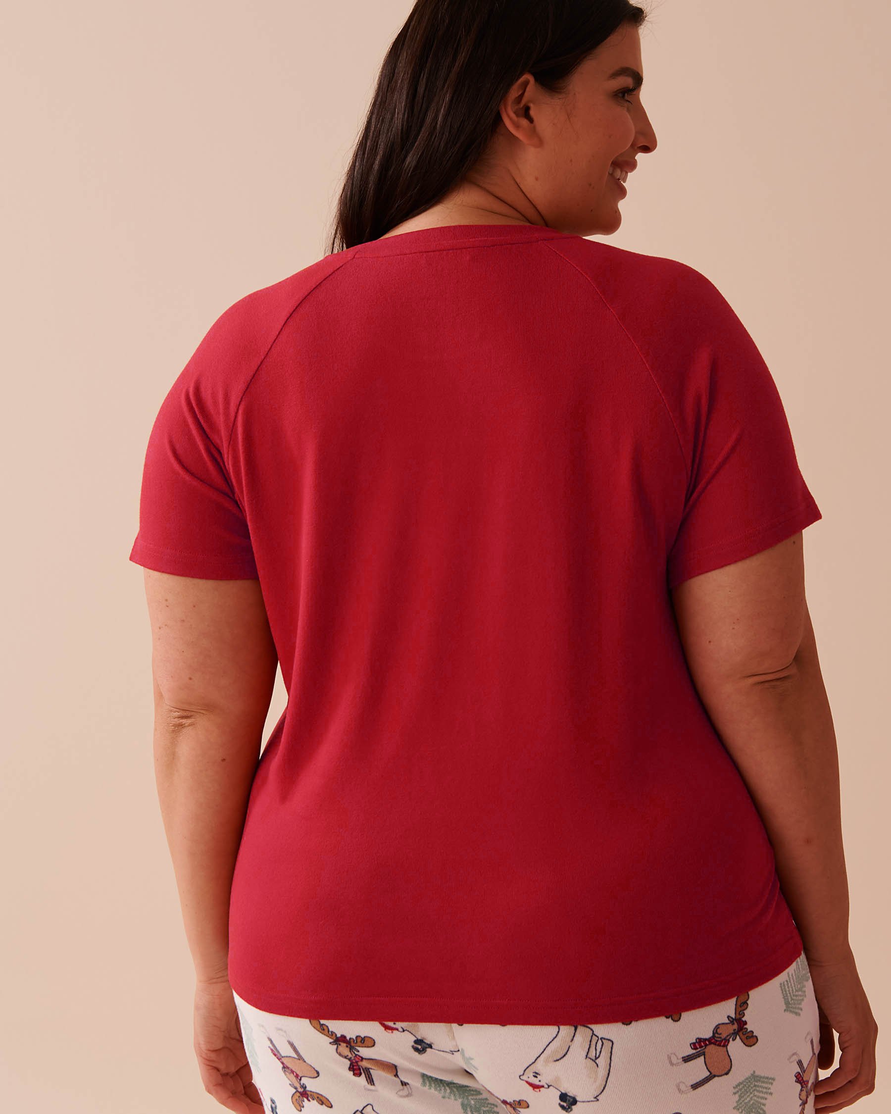 LA VIE EN ROSE Moose Print Recycled Fibers T-shirt Candy Cane Red 40100666 - View5