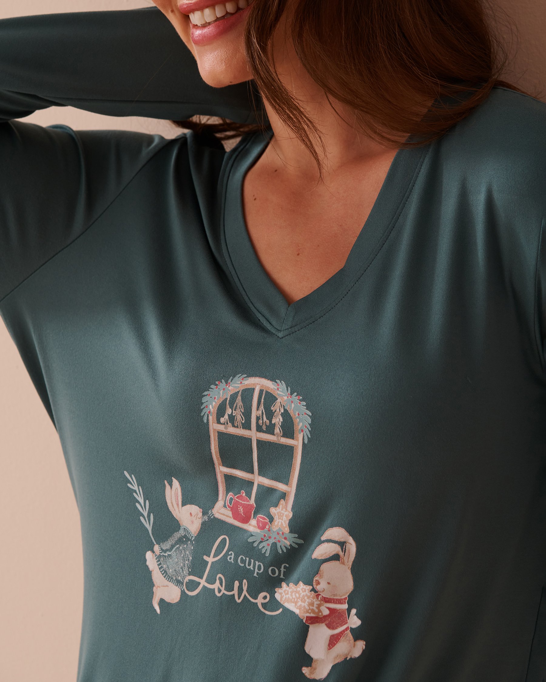 LA VIE EN ROSE Chandail manches longues ultra doux à imprimé lapin Vert forêt 40100659 - View3