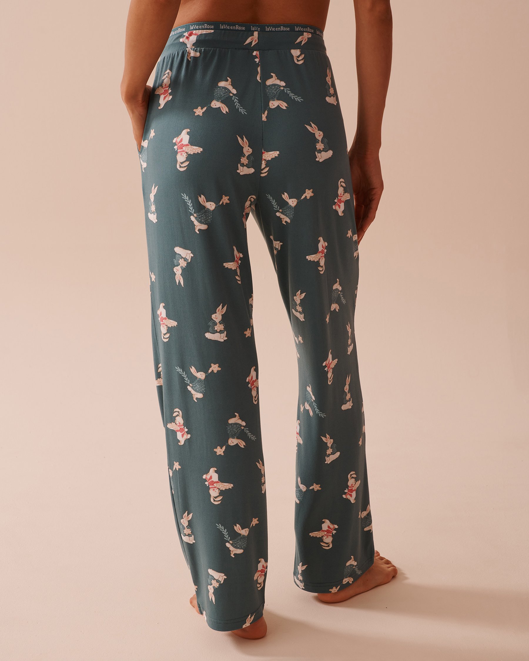 LA VIE EN ROSE Rabbit Print Super Soft Pajama Pants Rabbit/Forest Green 40200648 - View2