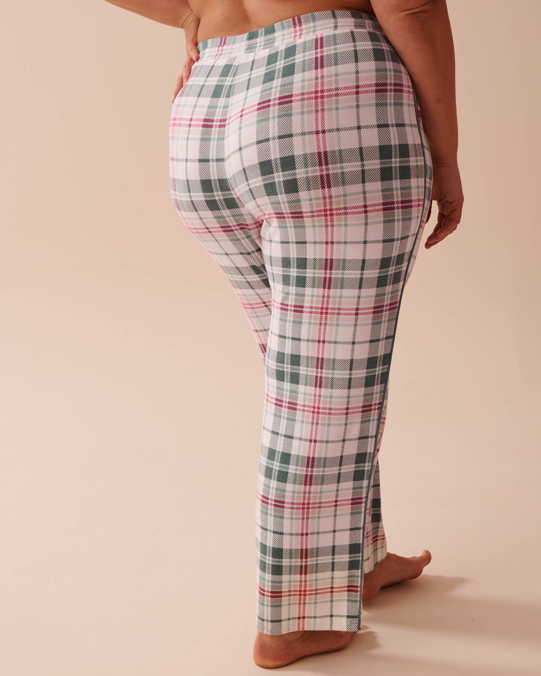 LA VIE EN ROSE Recycled Fibers Plaid Pajama Pants Green & White Plaid 40200653 - View2