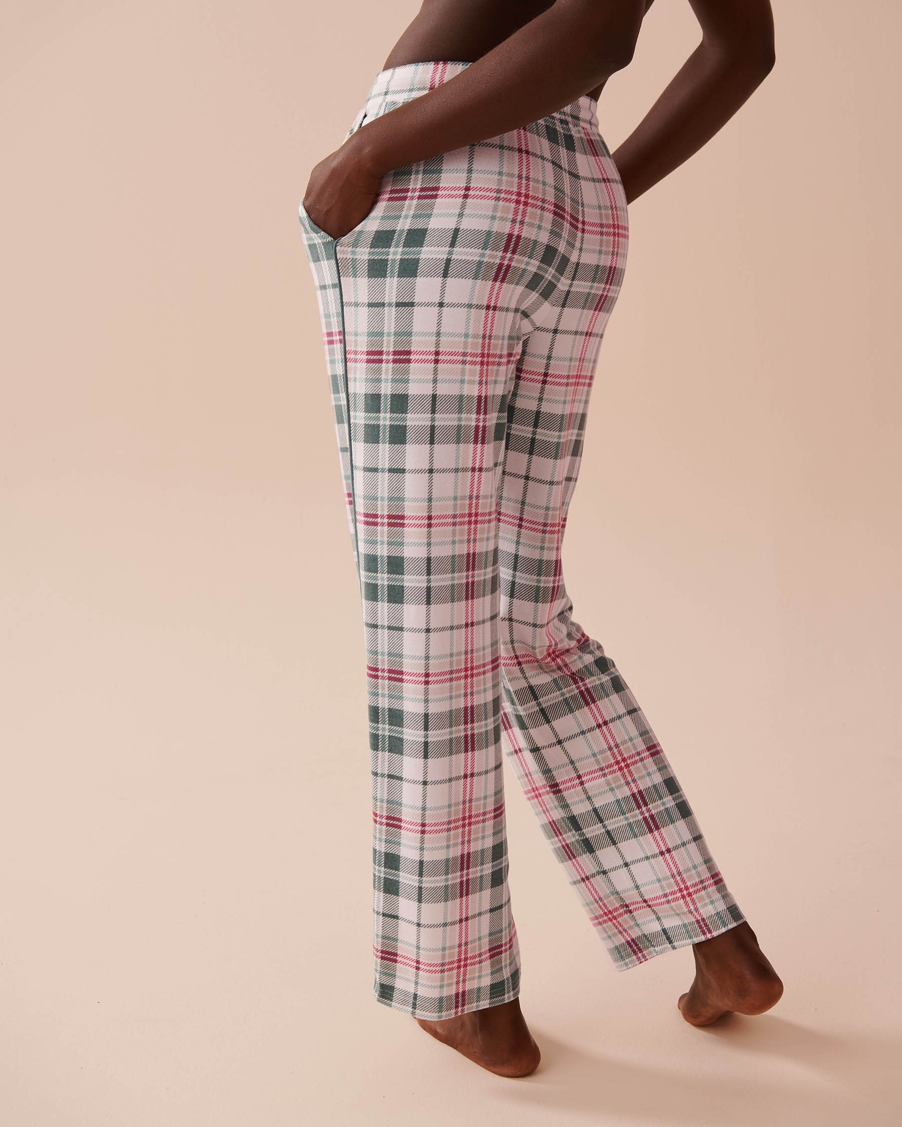 LA VIE EN ROSE Recycled Fibers Plaid Pajama Pants Green & White Plaid 40200653 - View4