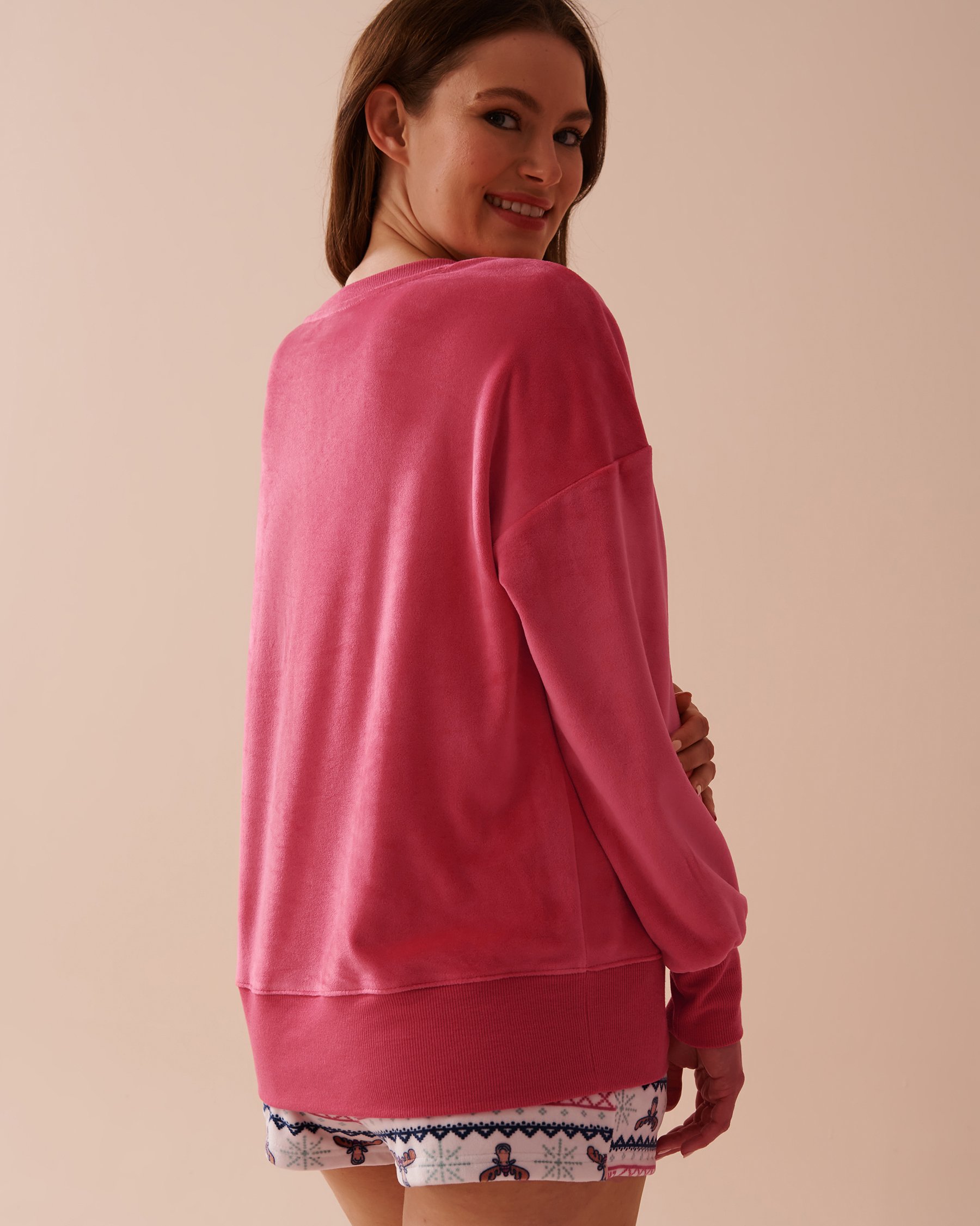 LA VIE EN ROSE Soft Velour Long Sleeve Shirt Cherry Red 40100638 - View2