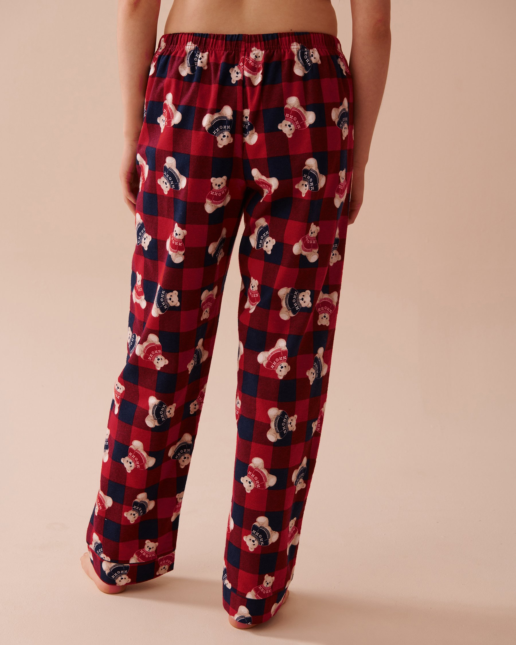LA VIE EN ROSE Teddy Bear Print Flannel PJ Set Teddy Bear/Blue & Red Plaid 40400073 - View10