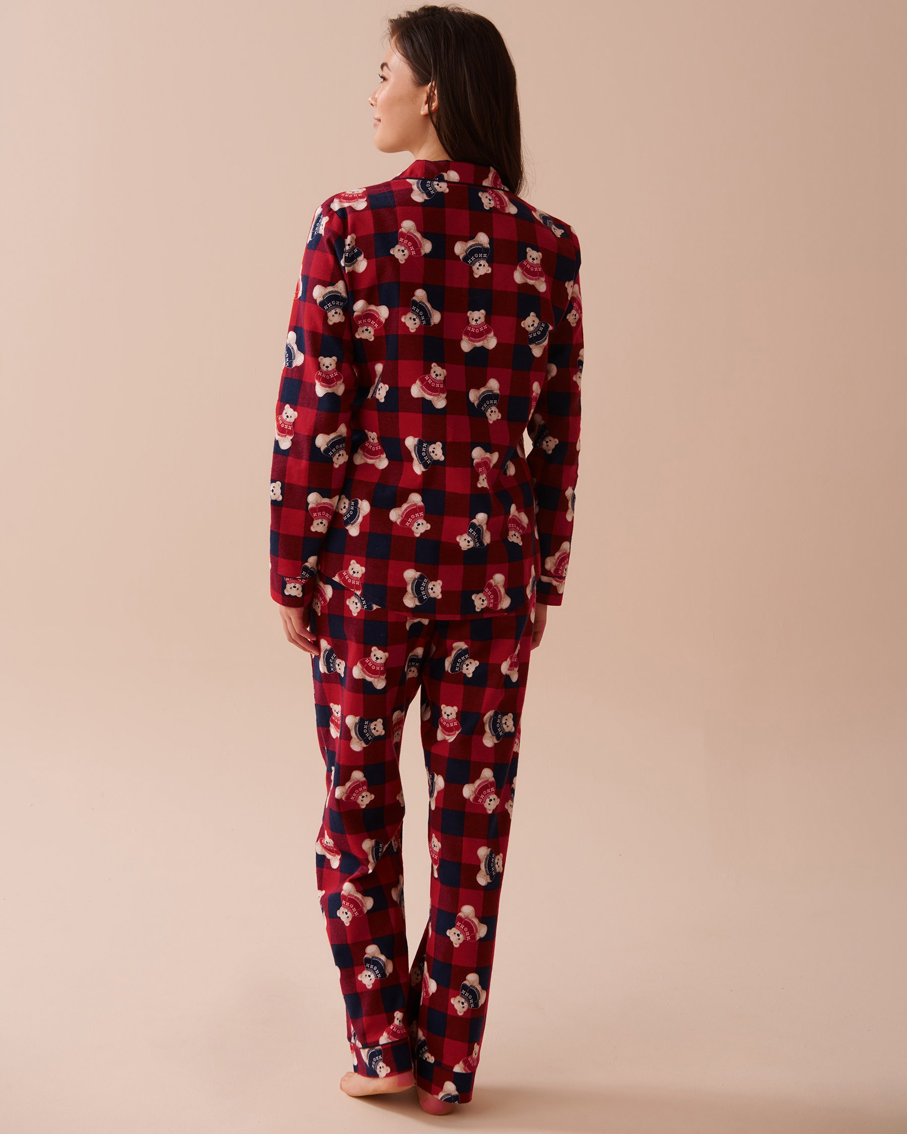 LA VIE EN ROSE Teddy Bear Print Flannel PJ Set Teddy Bear/Blue & Red Plaid 40400073 - View5