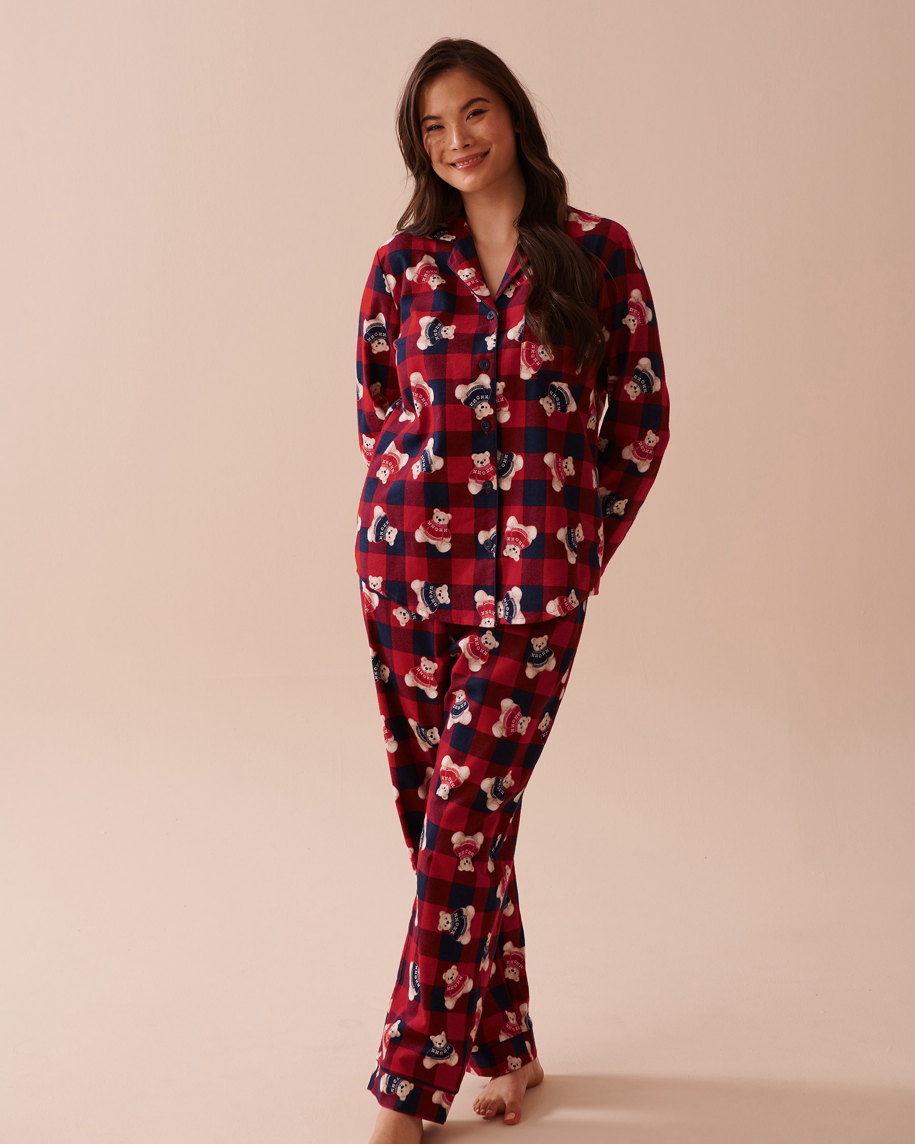 LA VIE EN ROSE Teddy Bear Print Flannel PJ Set Teddy Bear/Blue & Red Plaid 40400073 - View6