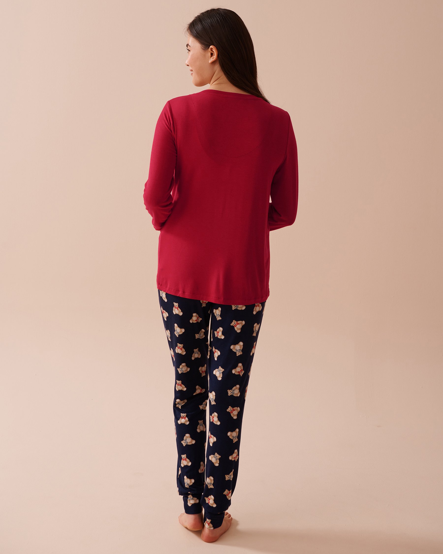 LA VIE EN ROSE Teddy Bear Print Long Sleeve PJ Set Teddy Bear/Evening Blue 40400071 - View2