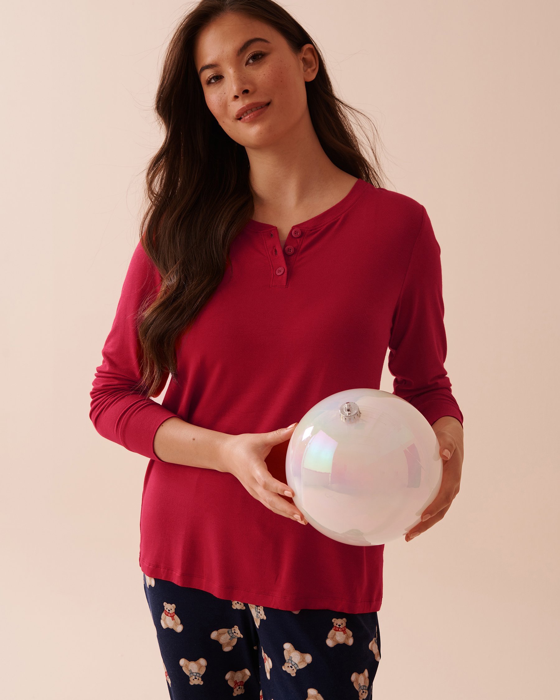 LA VIE EN ROSE Teddy Bear Print Long Sleeve PJ Set Teddy Bear/Evening Blue 40400071 - View4