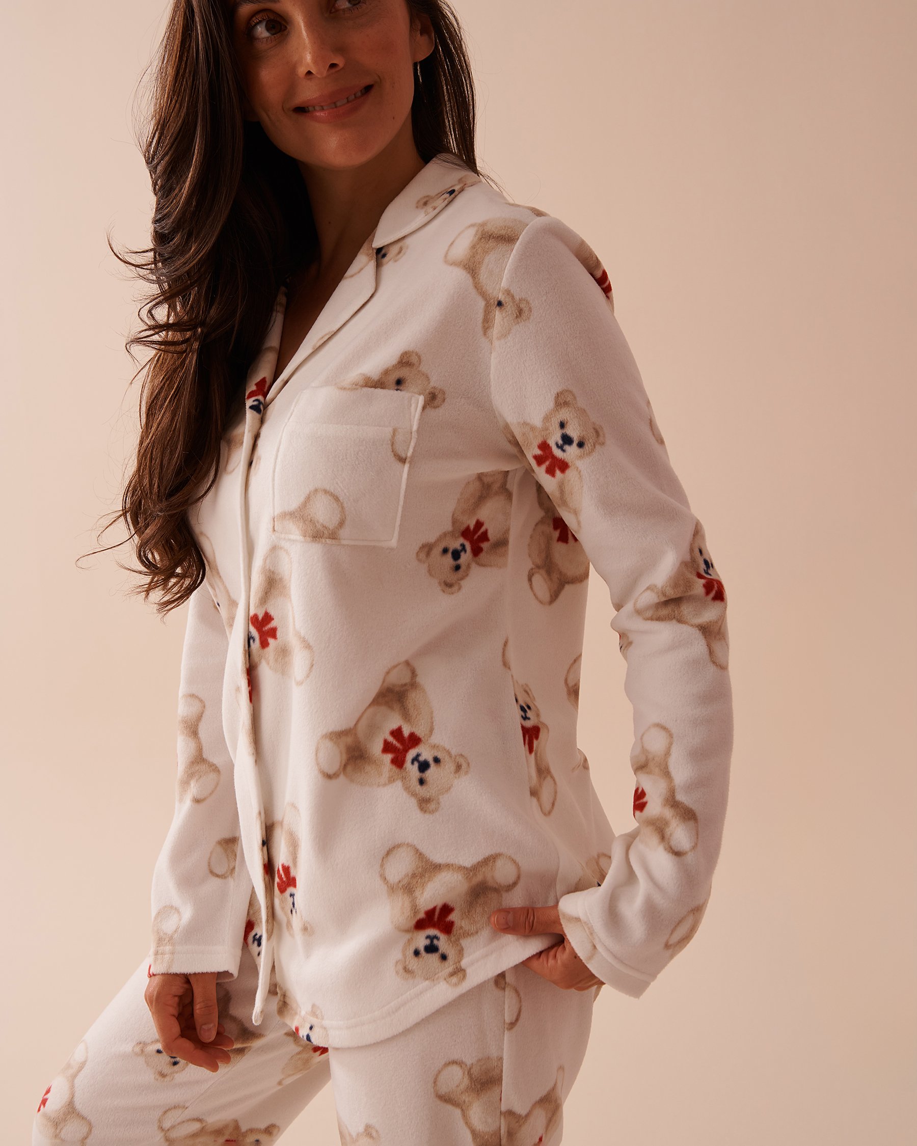 LA VIE EN ROSE Ensemble pyjama en micropolaire imprimé ourson Ourson/Blanc neige 40400074 - View4