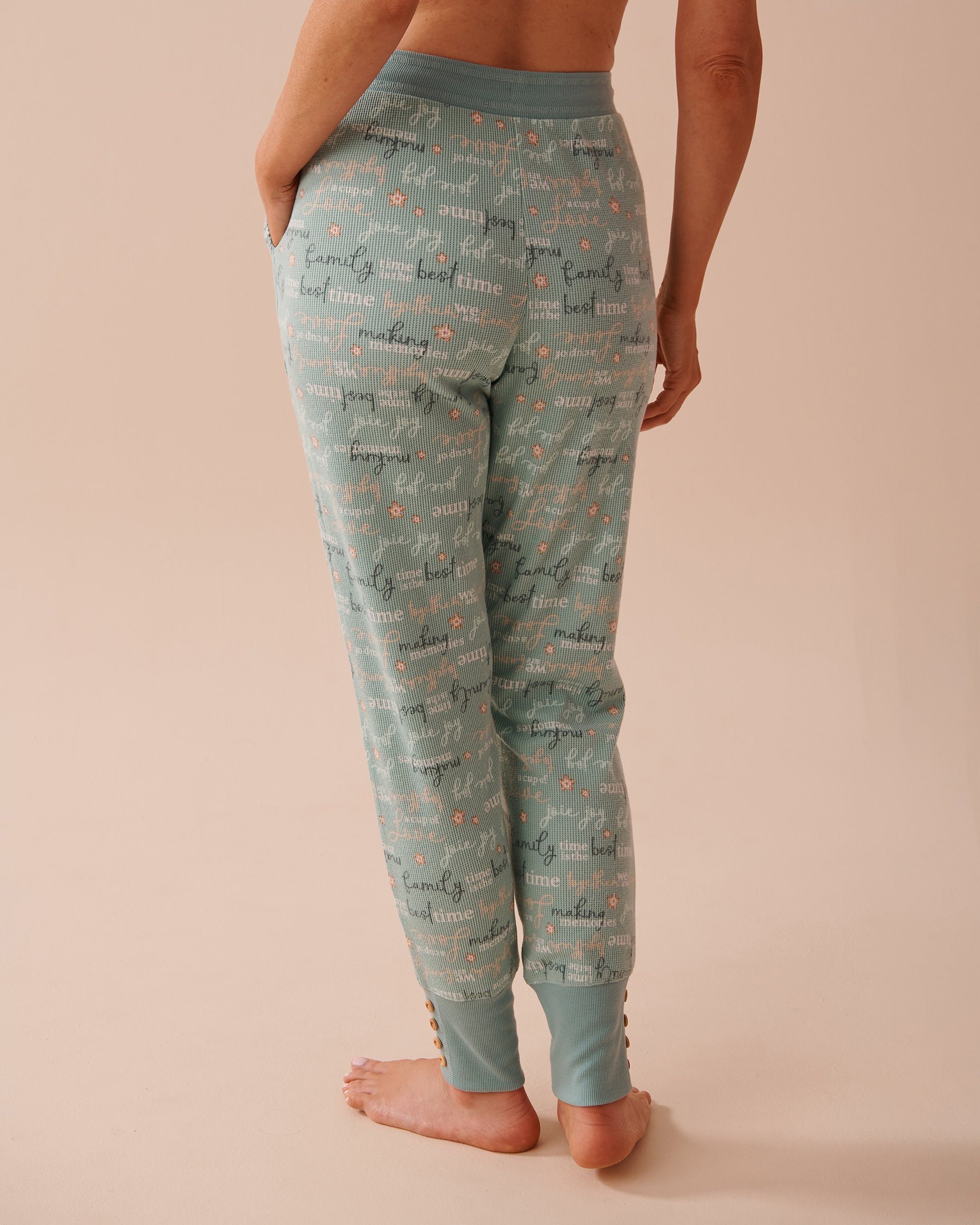 LA VIE EN ROSE Winter Print Waffle Knit Jogger Pajama Pants Soothing Blue 40200631 - View2