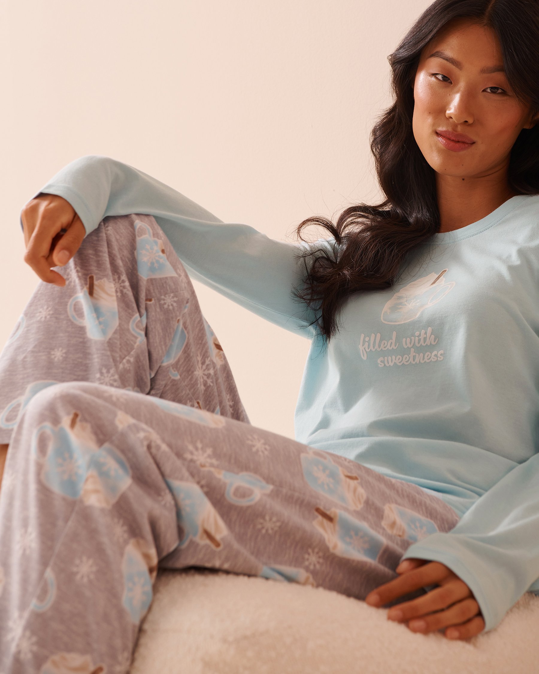 LA VIE EN ROSE Ensemble pyjama en coton imprimé tasses Tasses/Gris 40400075 - Voir1