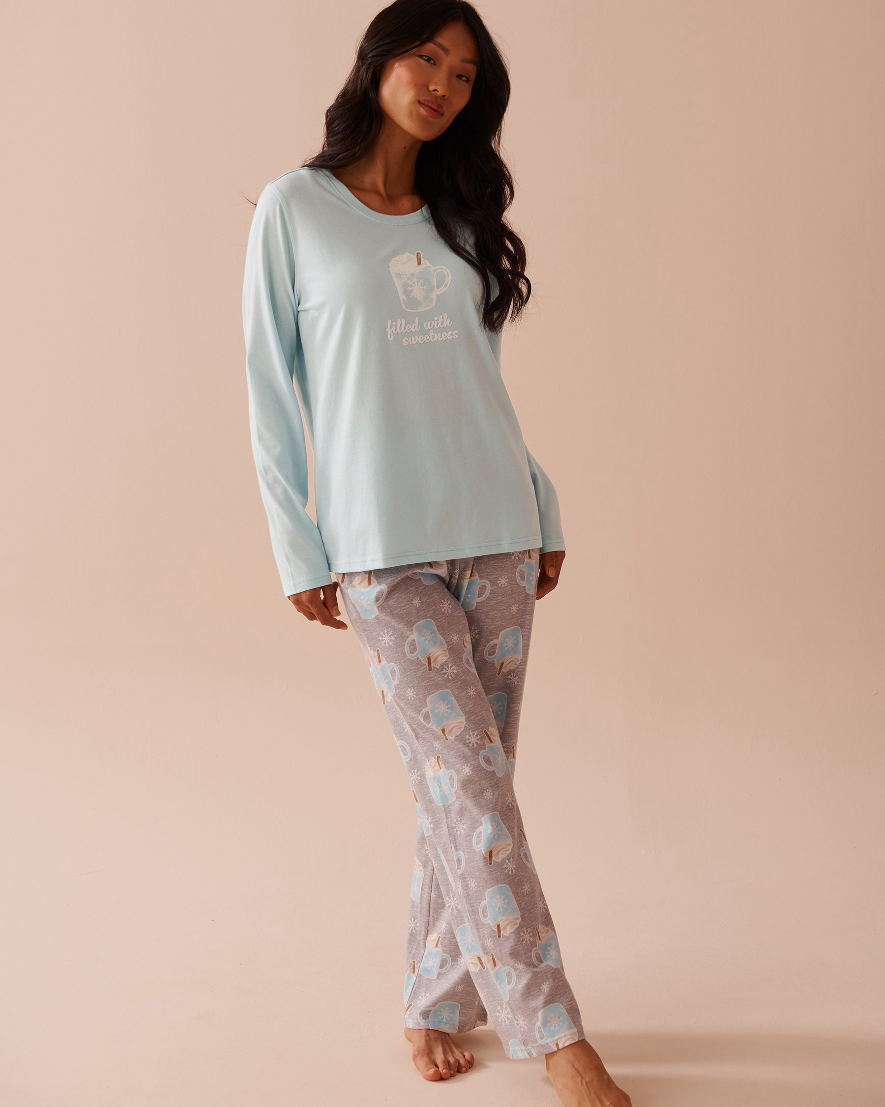 LA VIE EN ROSE Ensemble pyjama en coton imprimé tasses Tasses/Gris 40400075 - Voir2