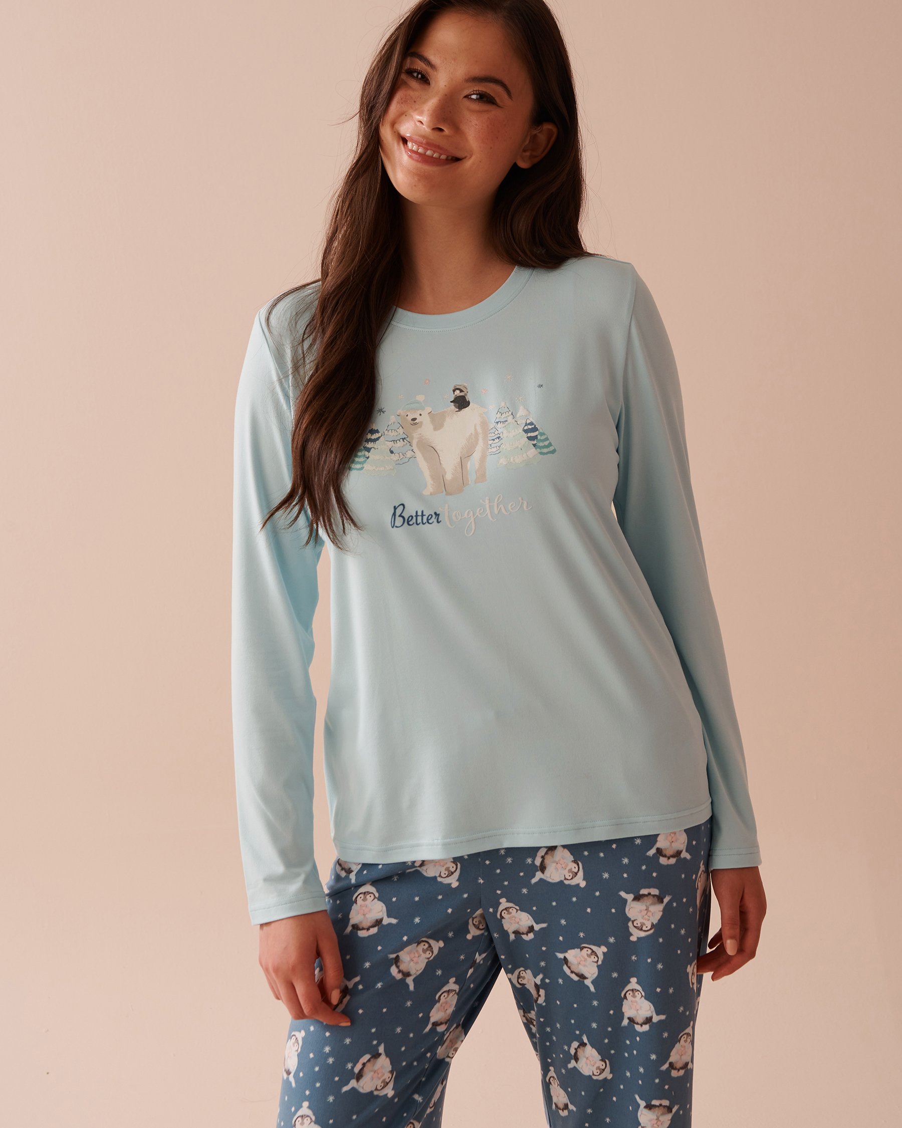 LA VIE EN ROSE Animal Print Super Soft Long Sleeve Shirt Winter Blue 40100649 - View1