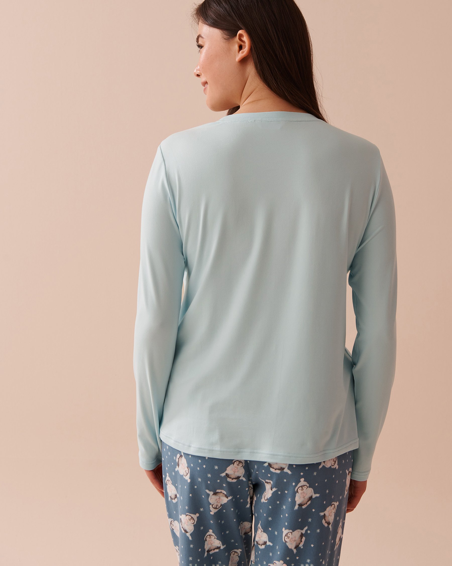 LA VIE EN ROSE Animal Print Super Soft Long Sleeve Shirt Winter Blue 40100649 - View2