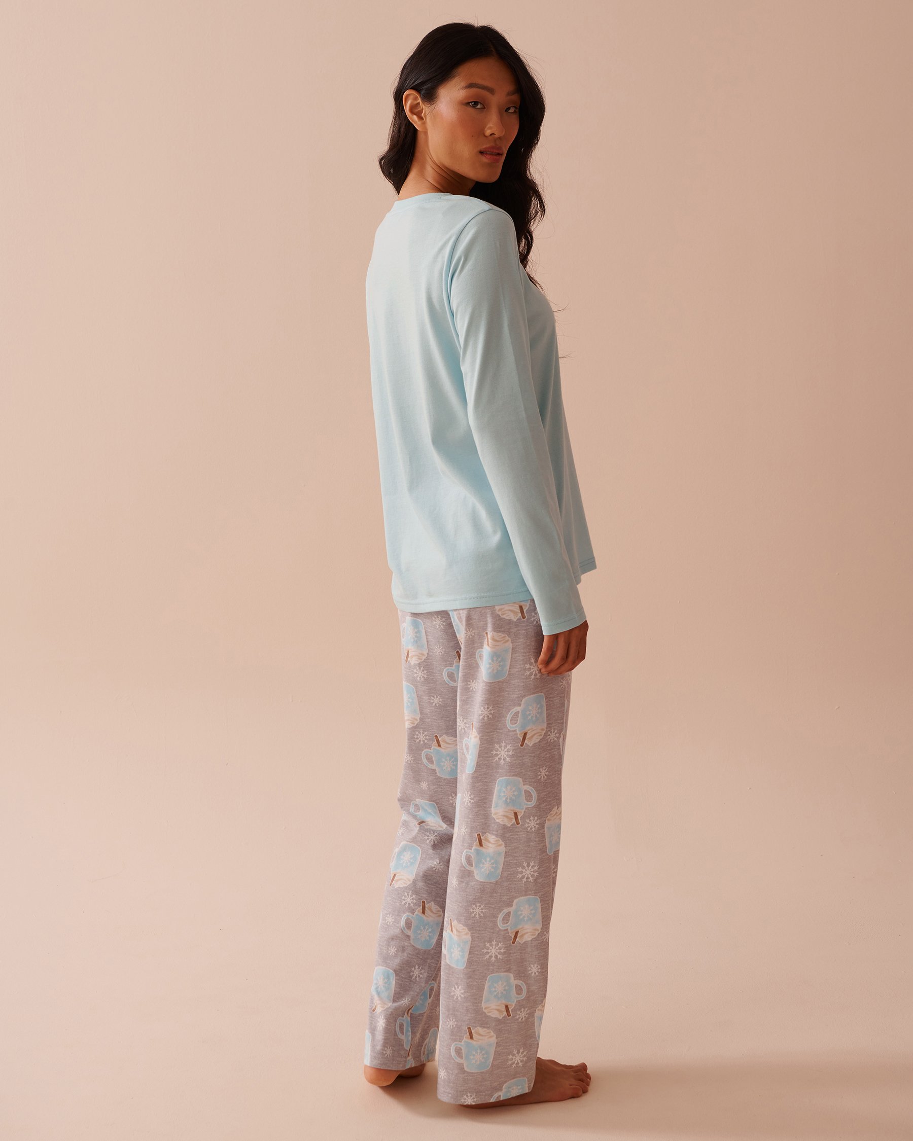 LA VIE EN ROSE Mug Print Cotton PJ Set Mugs/Grey 40400075 - View4