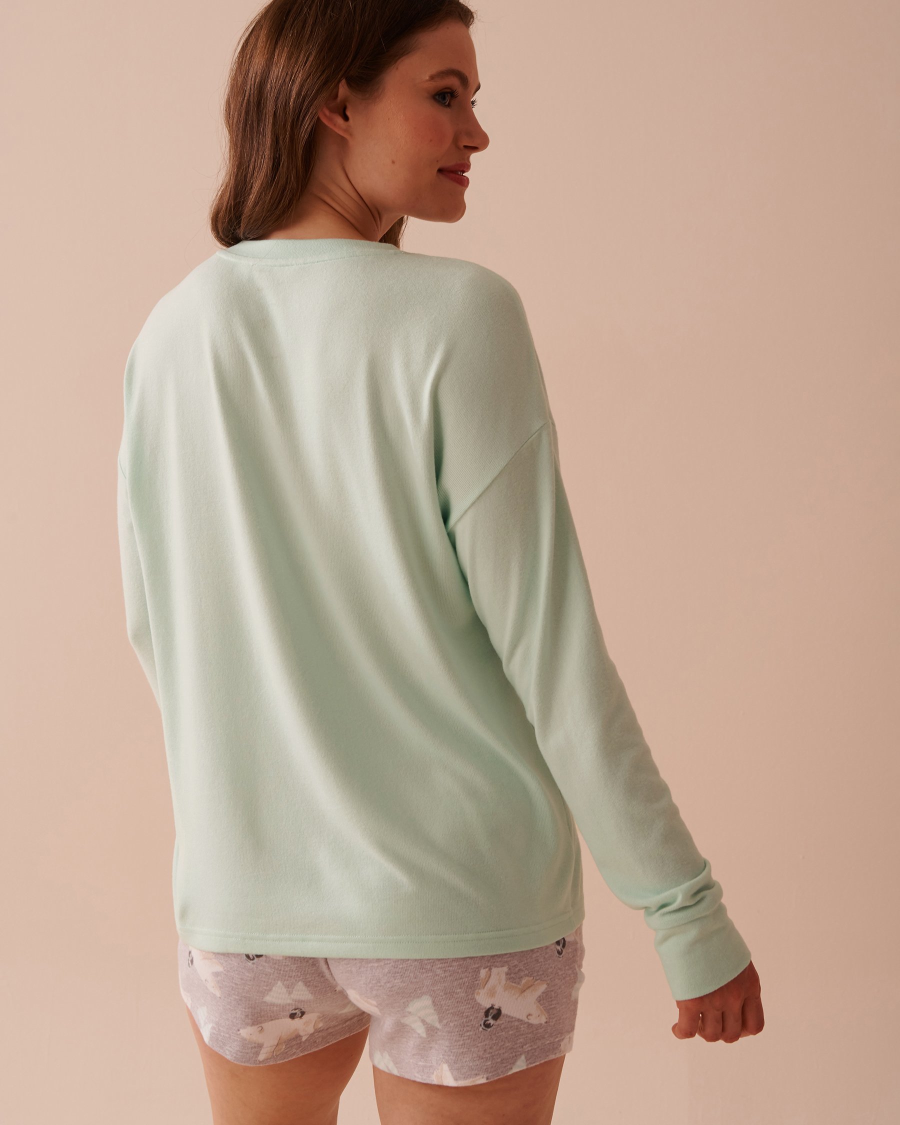 LA VIE EN ROSE Polar Bear Print Recycled Fibers Long Sleeve Shirt Mint Green 40100661 - View2