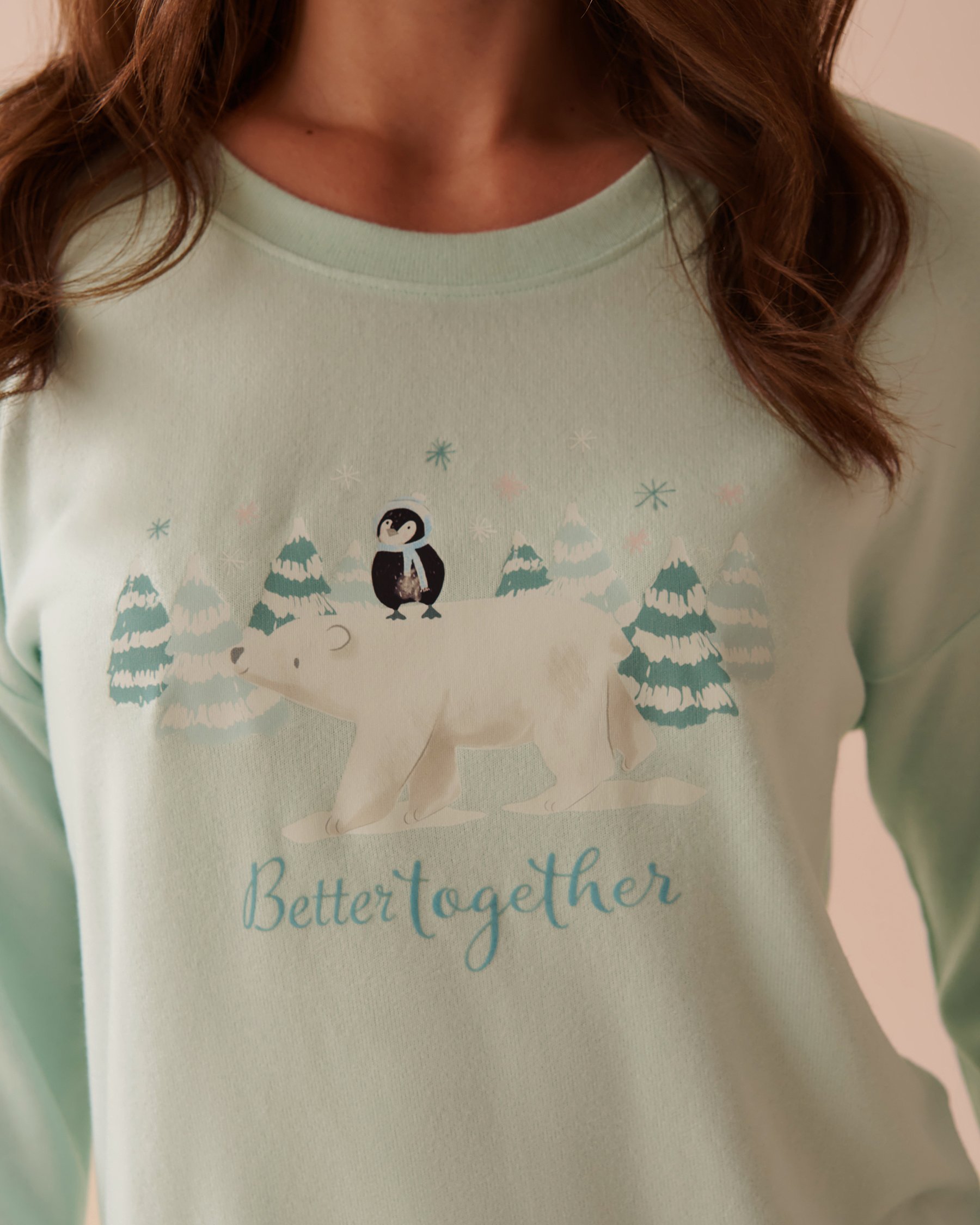 LA VIE EN ROSE Polar Bear Print Recycled Fibers Long Sleeve Shirt Mint Green 40100661 - View3