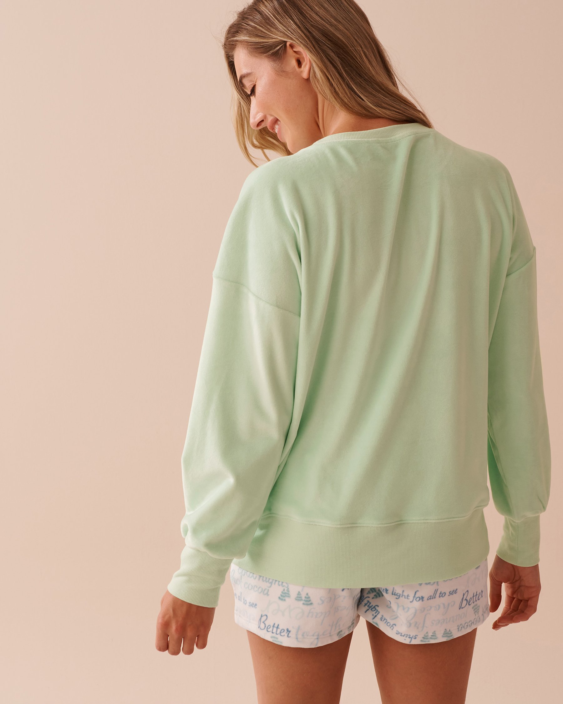 LA VIE EN ROSE Soft Velour Long Sleeve Shirt Mint Green 40100635 - View2