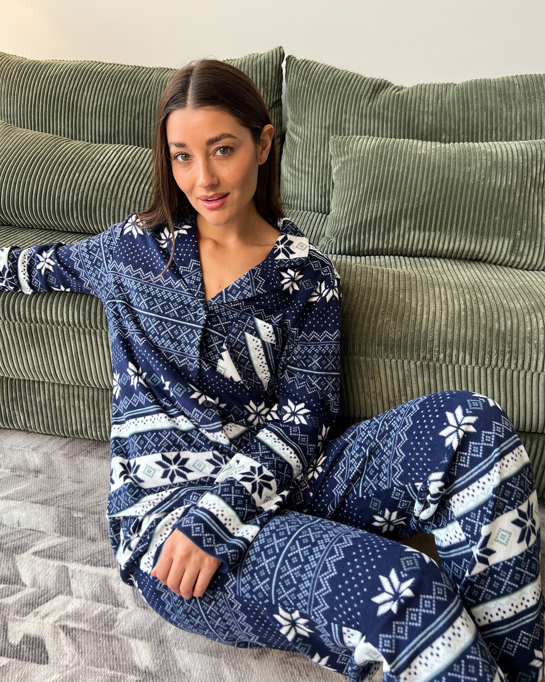 LA VIE EN ROSE Blue Fair Isle Print Micropolar PJ Set Navy Blue Fair Isle Print 40400074 - View7