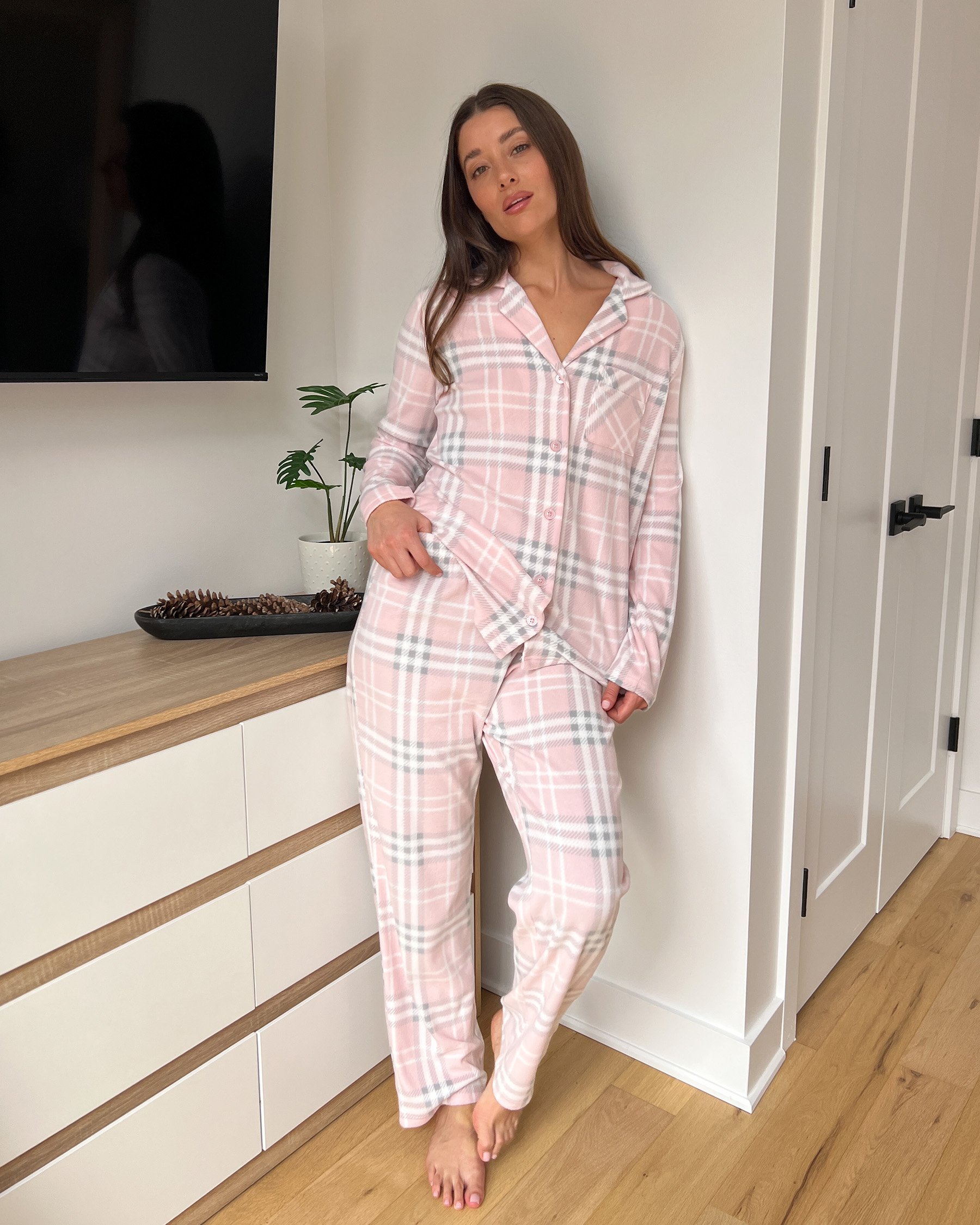 LA VIE EN ROSE Pink Plaid Micropolar PJ Set Fairy Pink Plaid 40400074 - View7