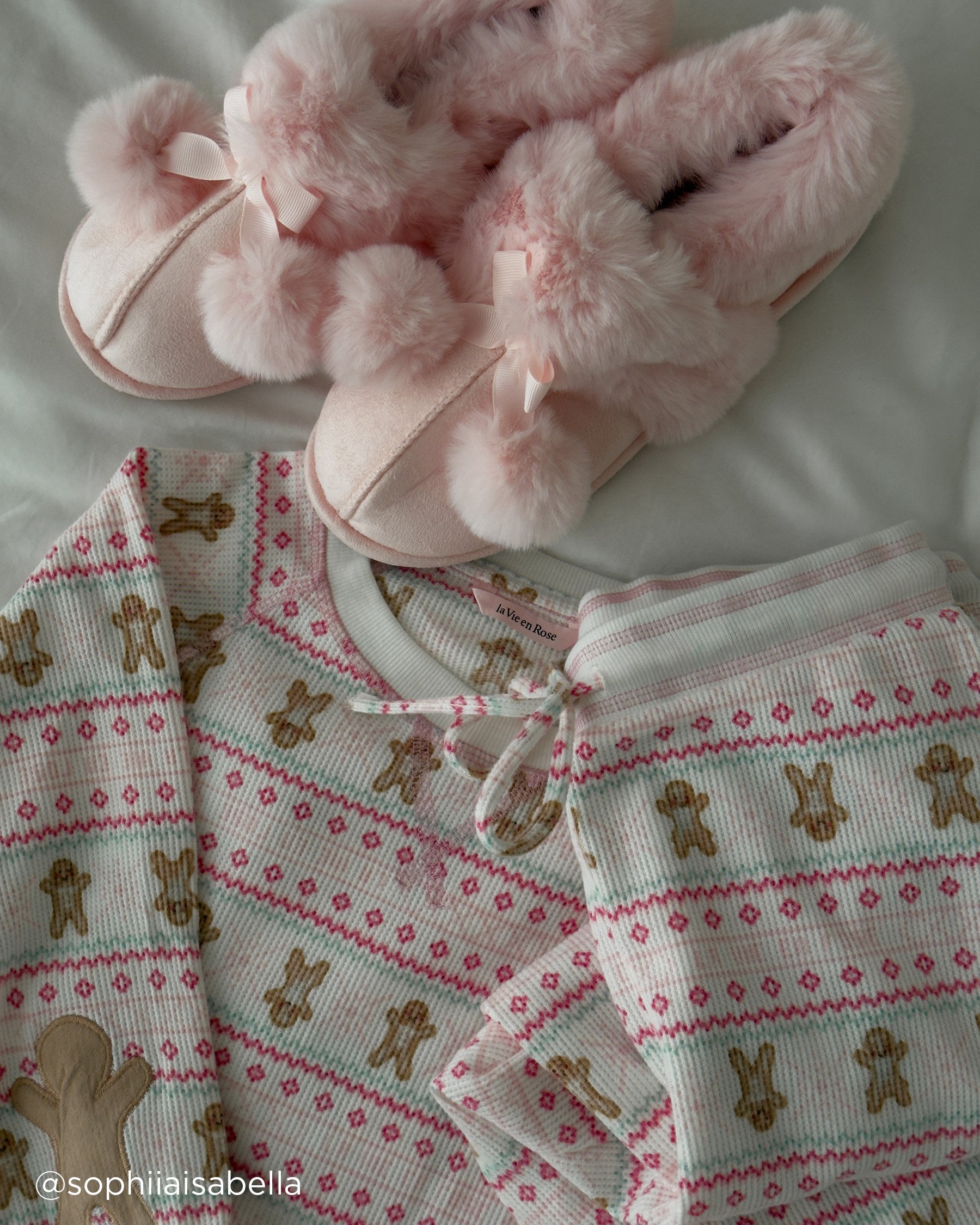 LA VIE EN ROSE Gingerbread Print Waffle Knit Long Sleeve Shirt Gingerbread/Fair Isle Print 40100641 - View10