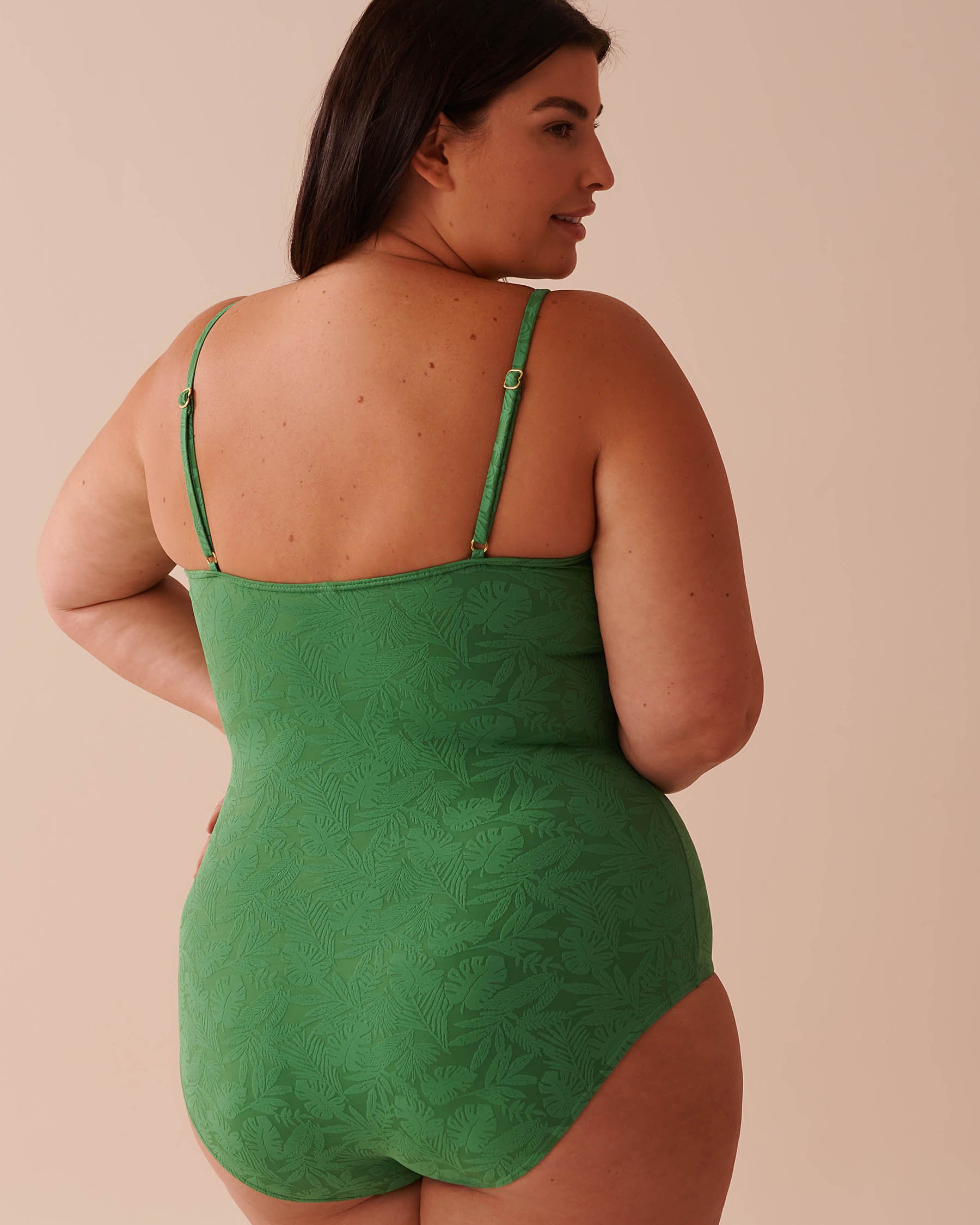 LA VIE EN ROSE AQUA GREEN TROPICAL LEAVES Textured Cross Front One-piece Swimsuit Green Tropical Leaves 70400139 - View7