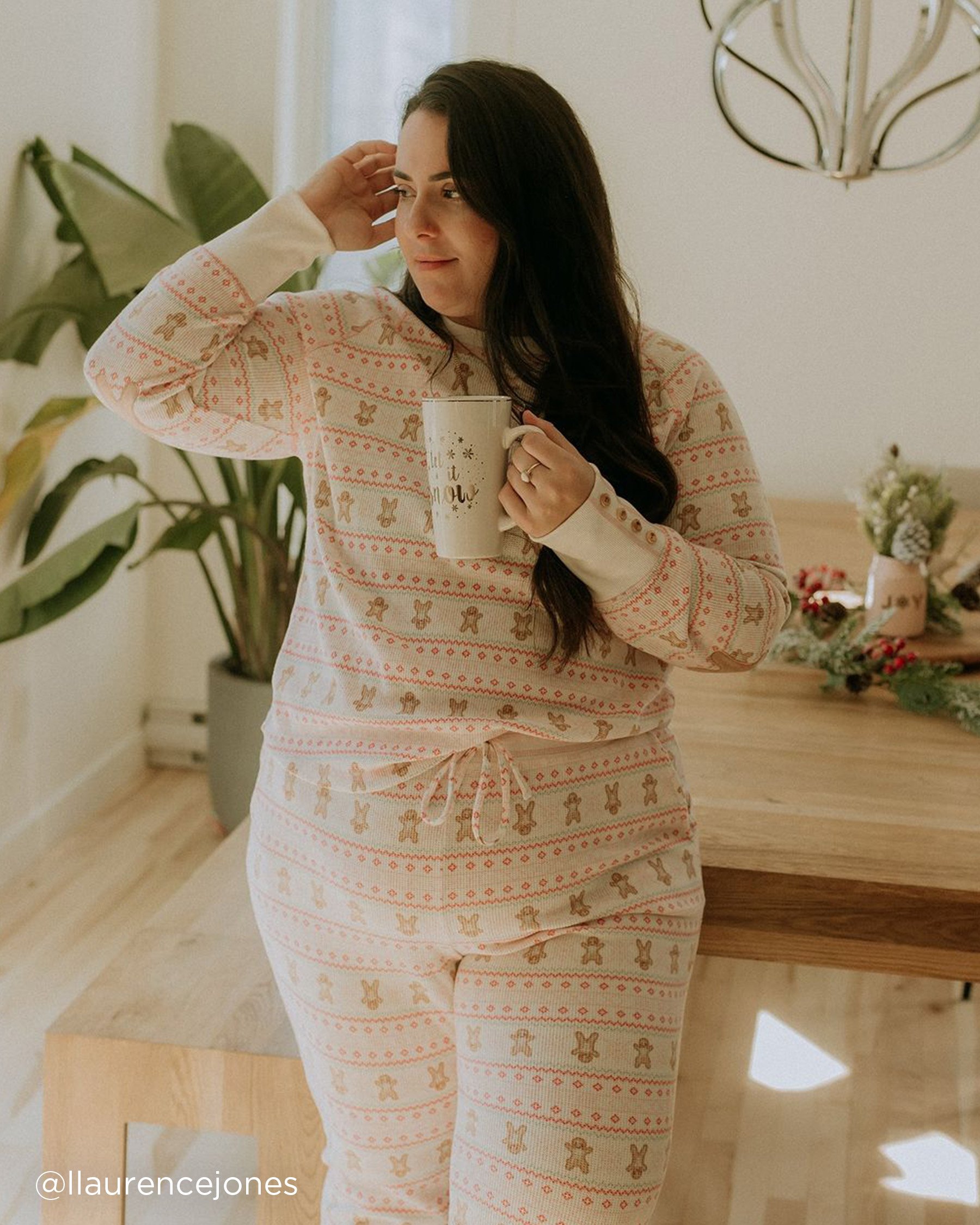 LA VIE EN ROSE Gingerbread Print Waffle Knit Long Sleeve Shirt Gingerbread/Fair Isle Print 40100641 - View9