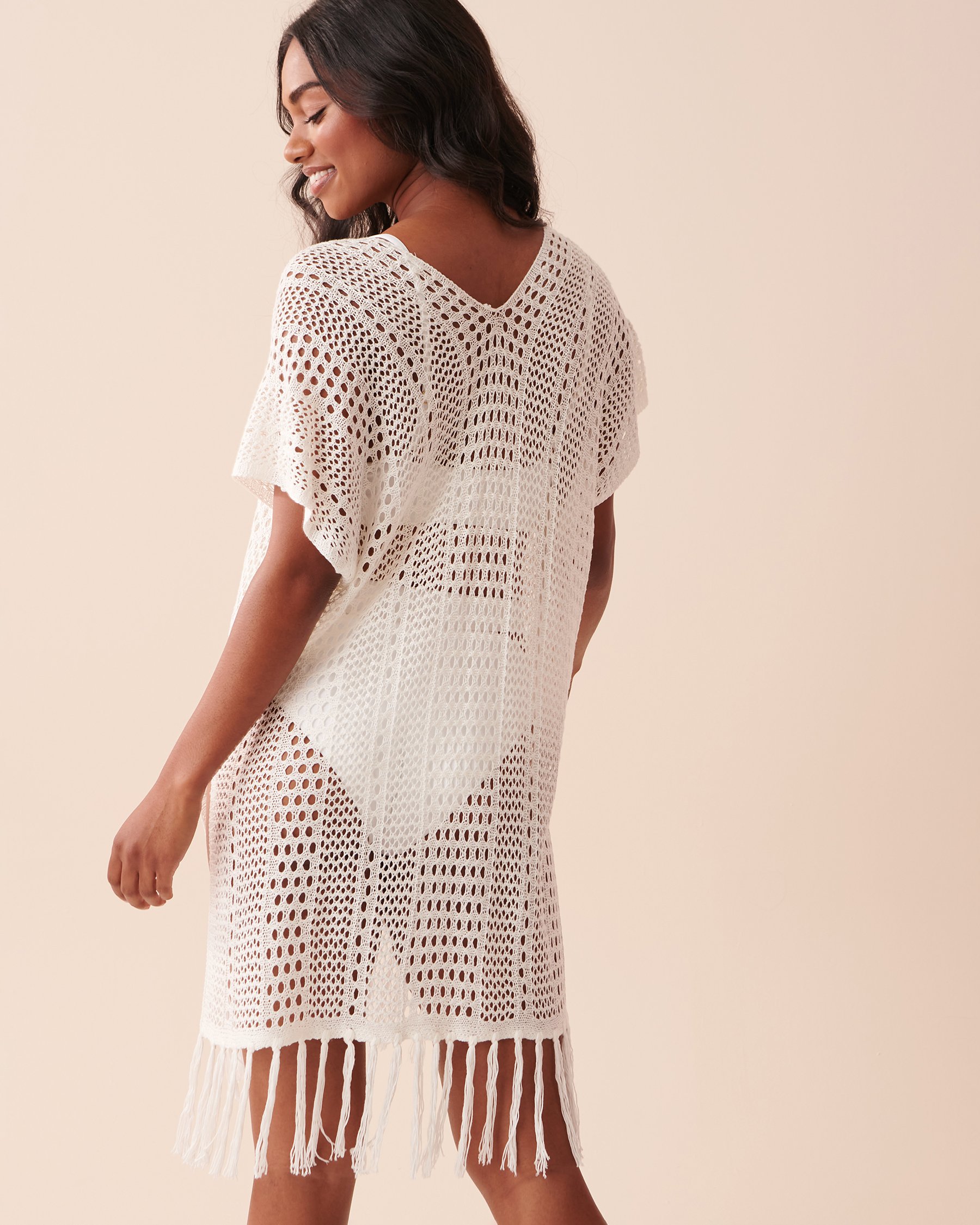 LA VIE EN ROSE AQUA Caftan lacé en crochet Blanc 80400045 - Voir2
