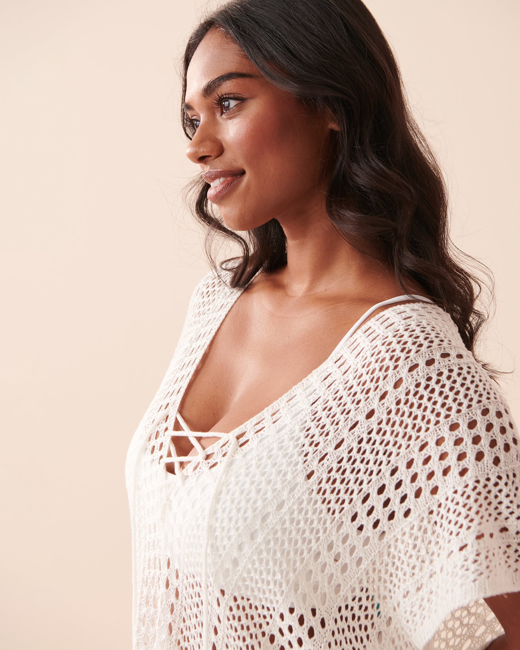 LA VIE EN ROSE AQUA Caftan lacé en crochet Blanc 80400045 - Voir3