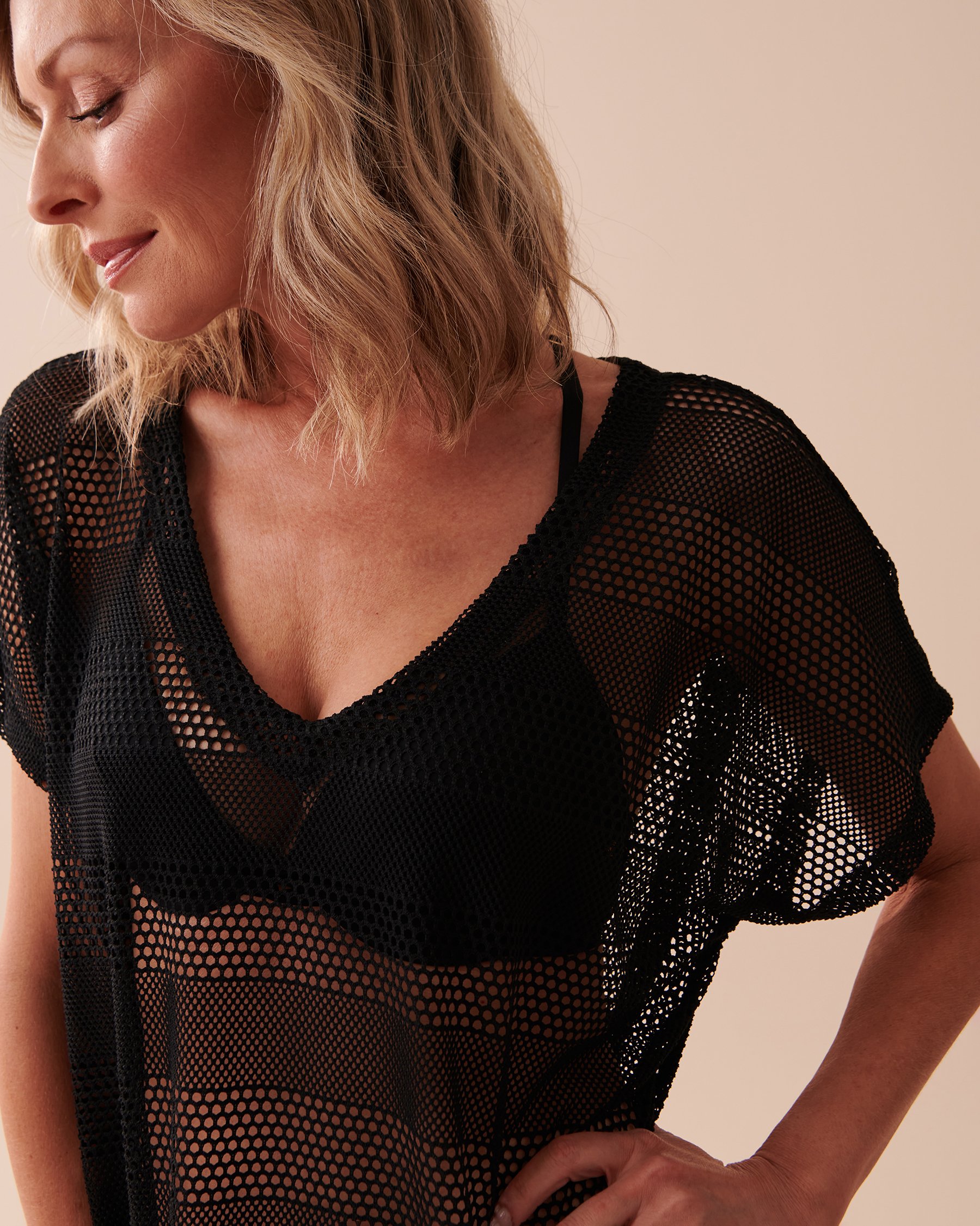 LA VIE EN ROSE AQUA Crochet Tunic Black 80400047 - View3