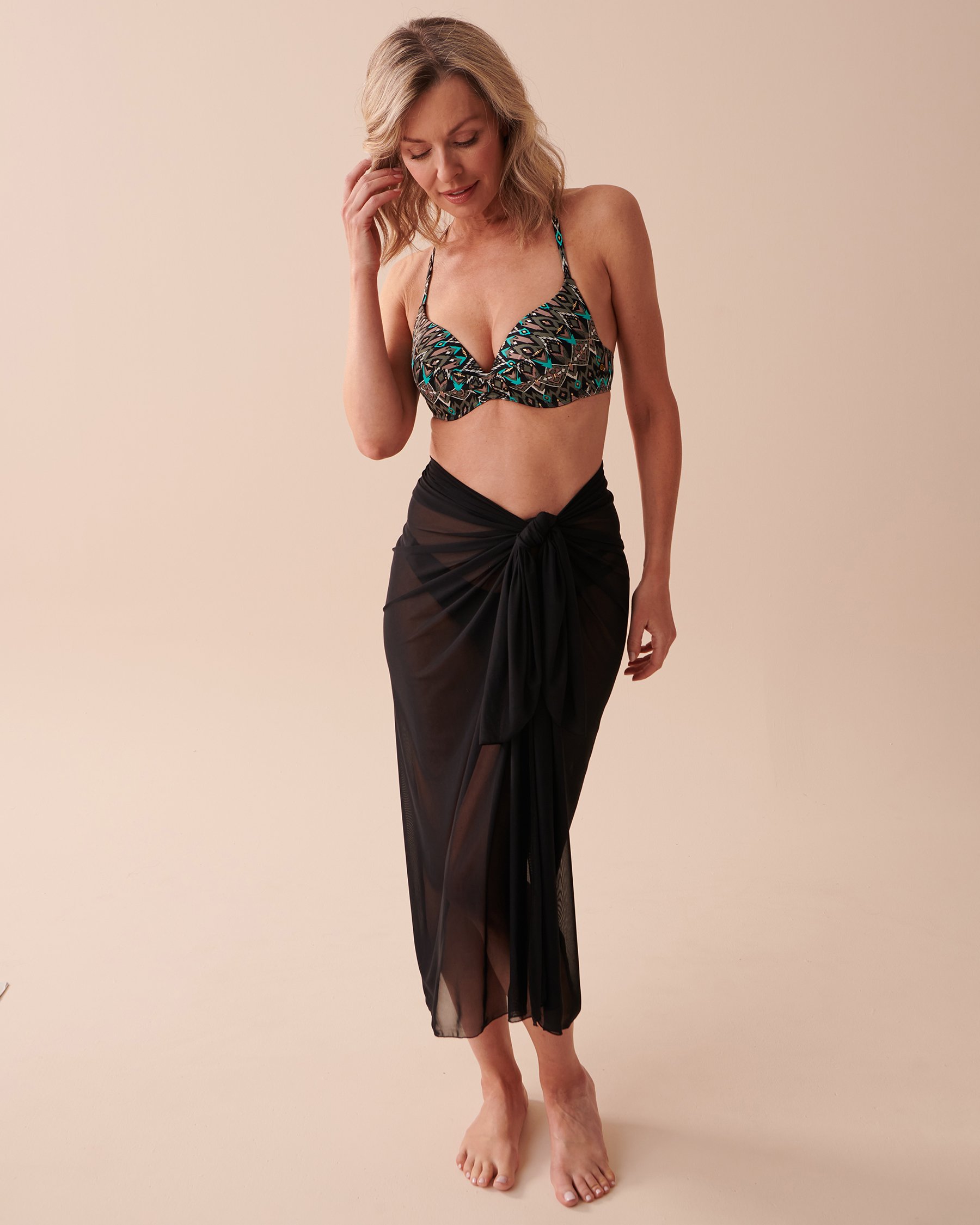 LA VIE EN ROSE AQUA Long Mesh Pareo Black 80200042 - View3