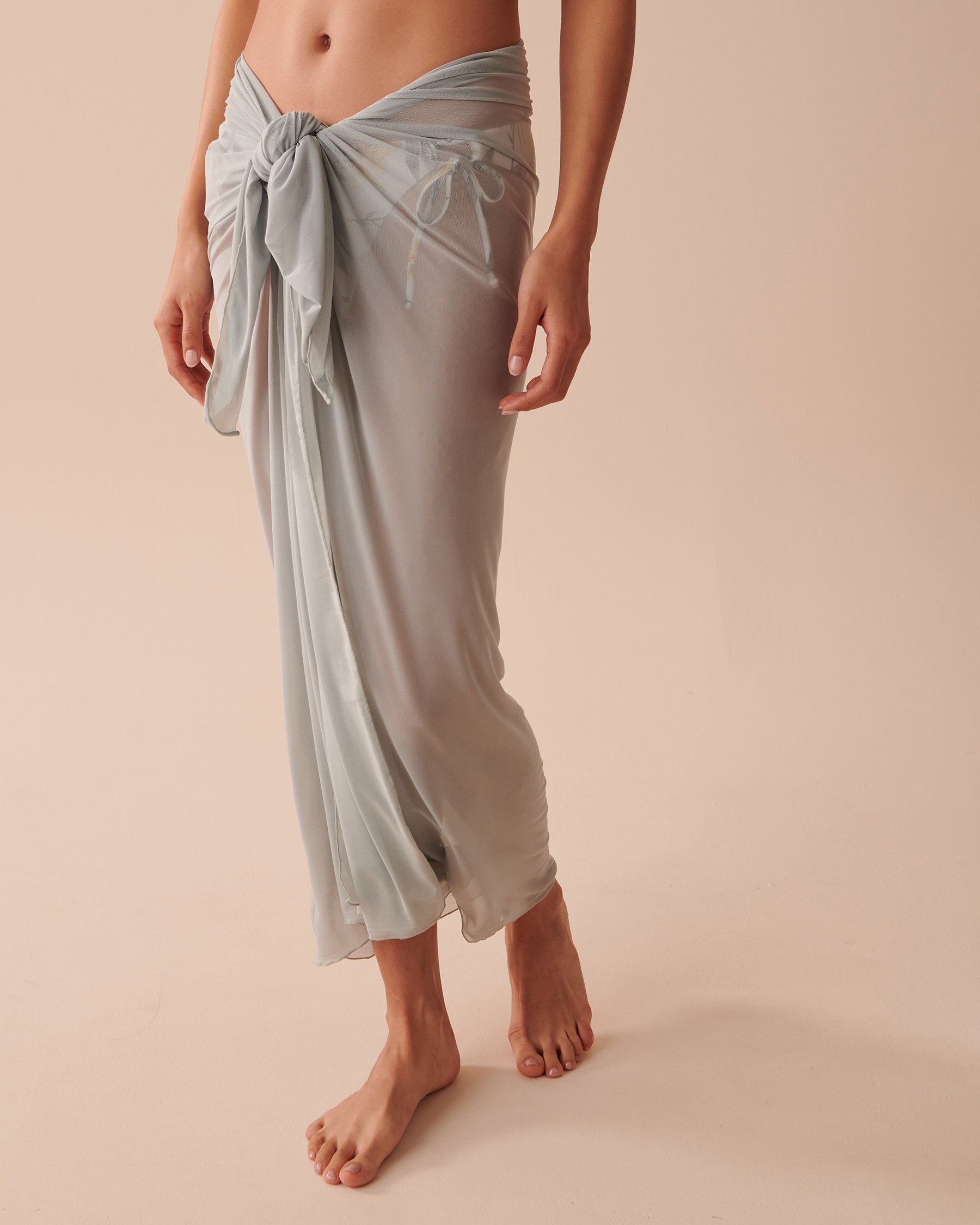 LA VIE EN ROSE AQUA Long Mesh Pareo Light Green Grey 80200042 - View2